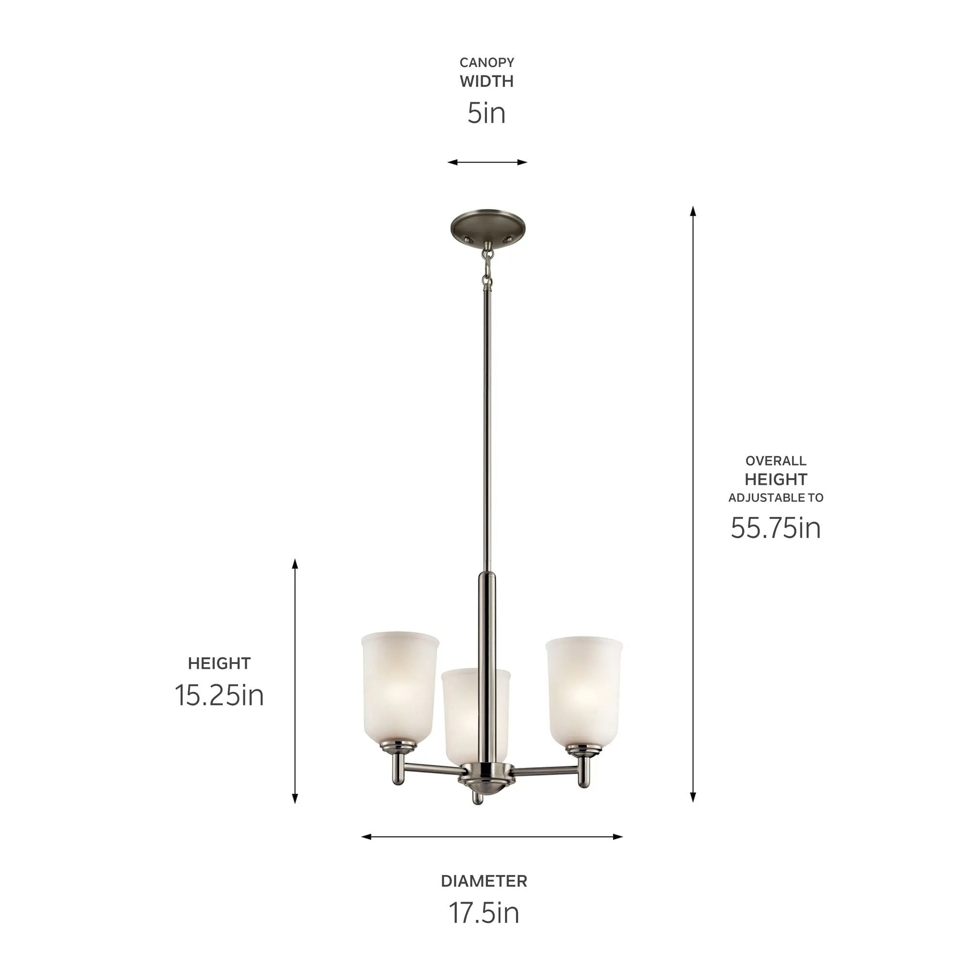 Shailene 18" 3-Light Mini Chandelier, Brushed Nickel Finish, Etched Glass