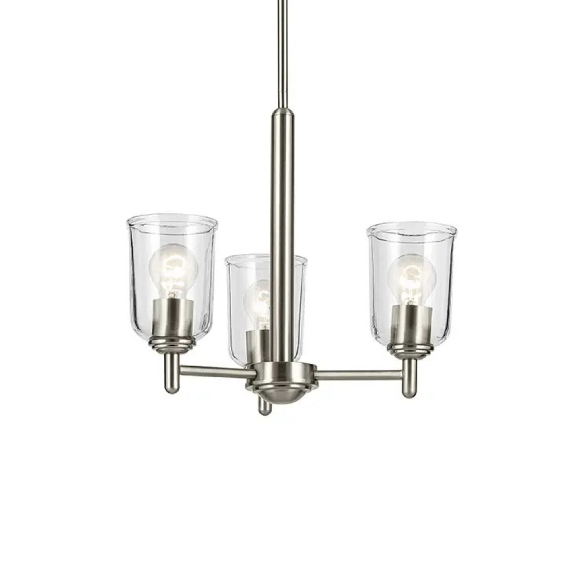 Shailene 18" 3-Light Mini Chandelier, Brushed Nickel Finish, Clear Glass