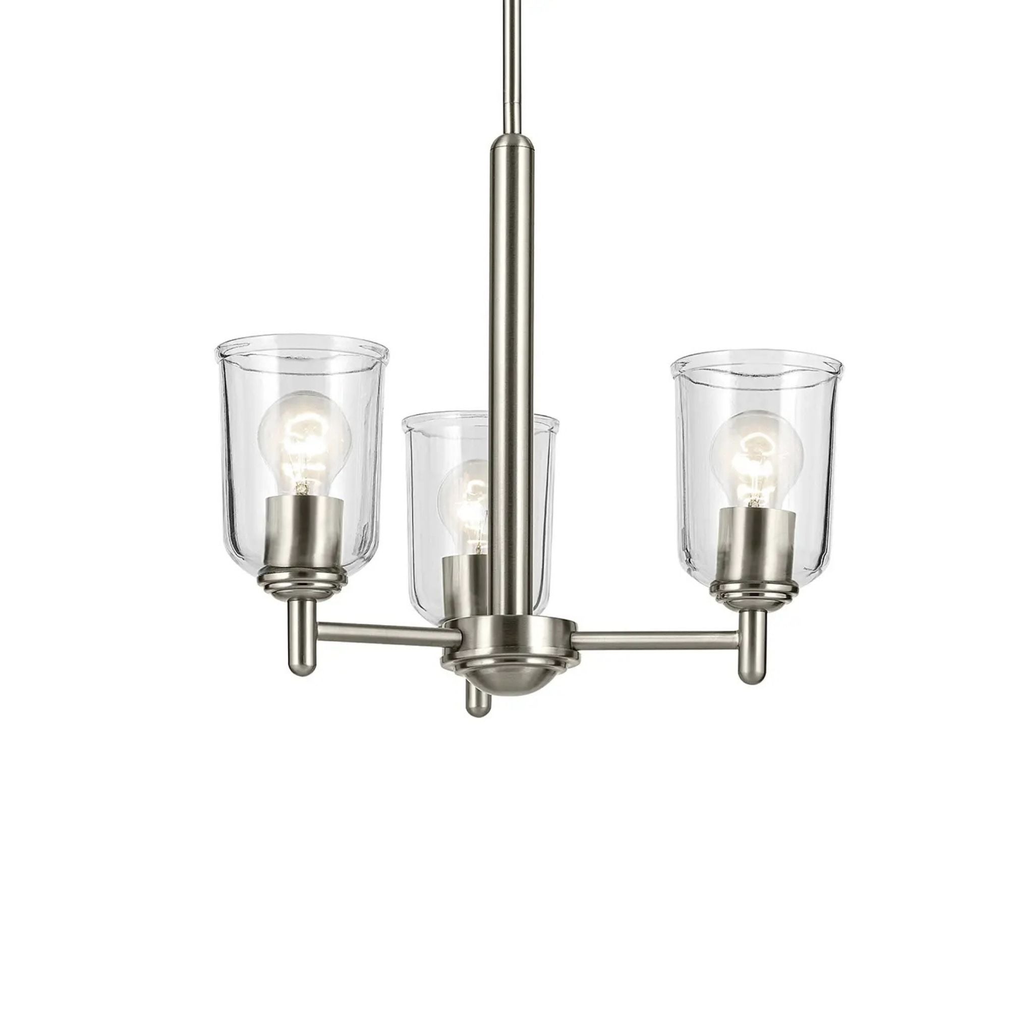 Shailene 18" 3-Light Mini Chandelier, Brushed Nickel Finish, Clear Glass