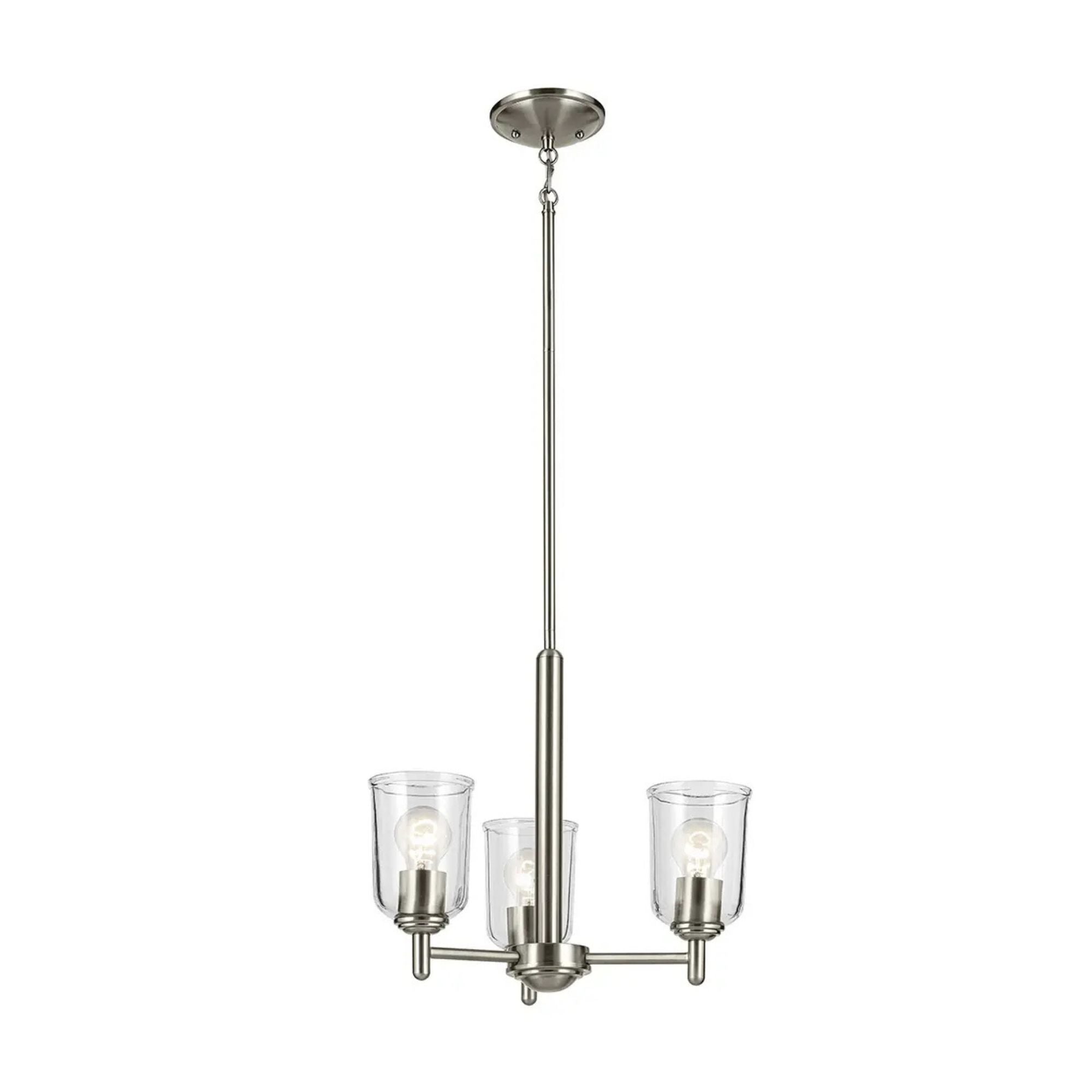 Shailene 18" 3-Light Mini Chandelier, Brushed Nickel Finish, Clear Glass