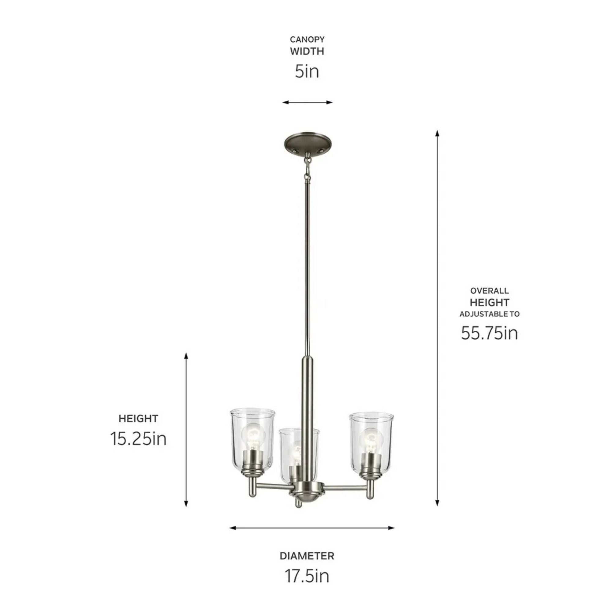 Shailene 18" 3-Light Mini Chandelier, Brushed Nickel Finish, Clear Glass