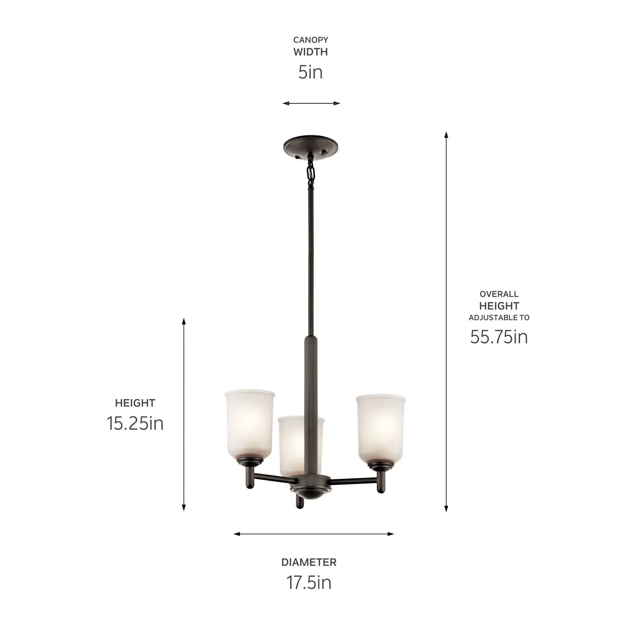 Shailene 18" 3-Light Mini Chandelier, Olde Bronze Finish, Etched Glass