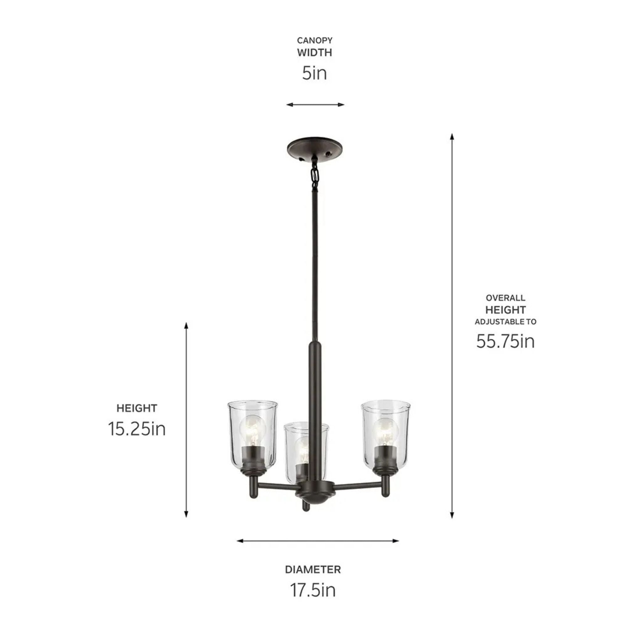 Shailene 18" 3-Light Mini Chandelier, Olde Bronze Finish, Clear Glass