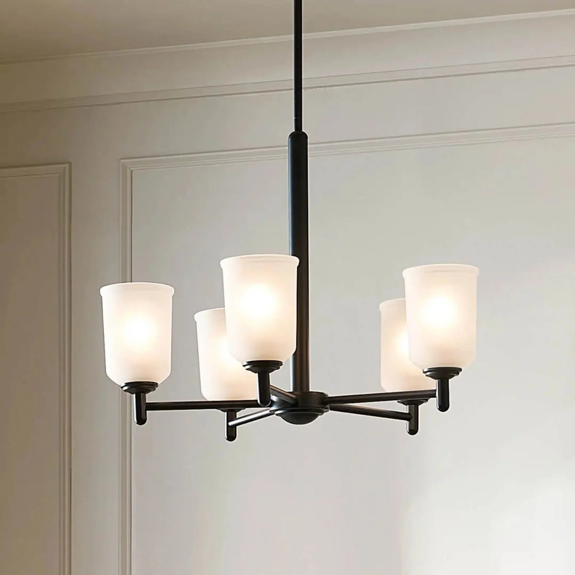 Shailene 24" 5-Light Chandelier, Black Finish, Etched Glass