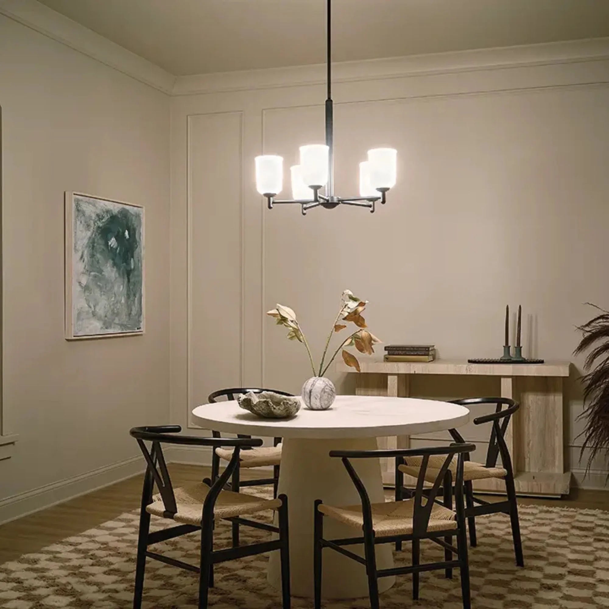 Shailene 24" 5-Light Chandelier, Black Finish, Etched Glass