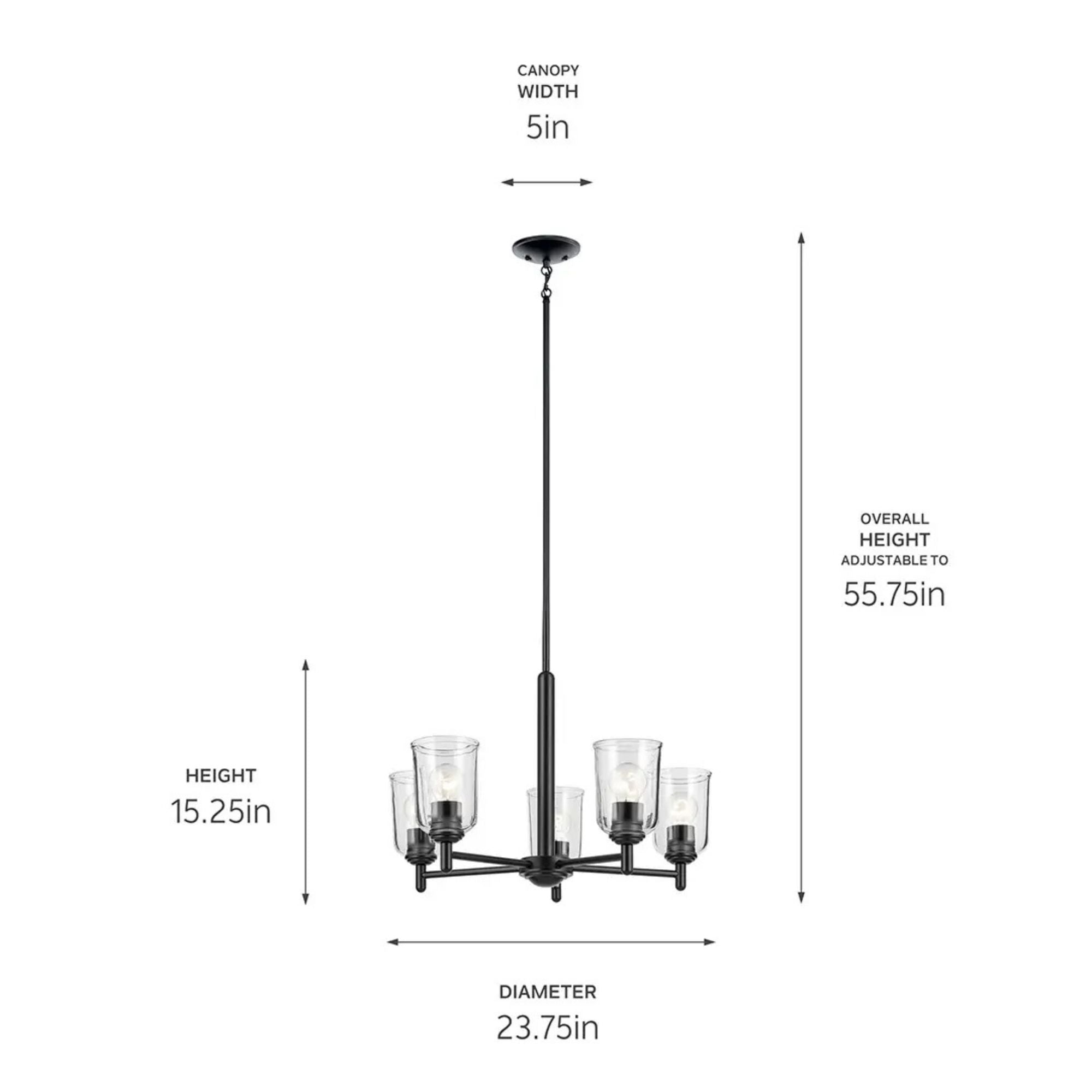 Shailene 24" 5-Light Chandelier, Black Finish, Clear Glass