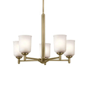 Shailene 24" 5-Light Chandelier, Natural Brass Finish, Etched Glass
