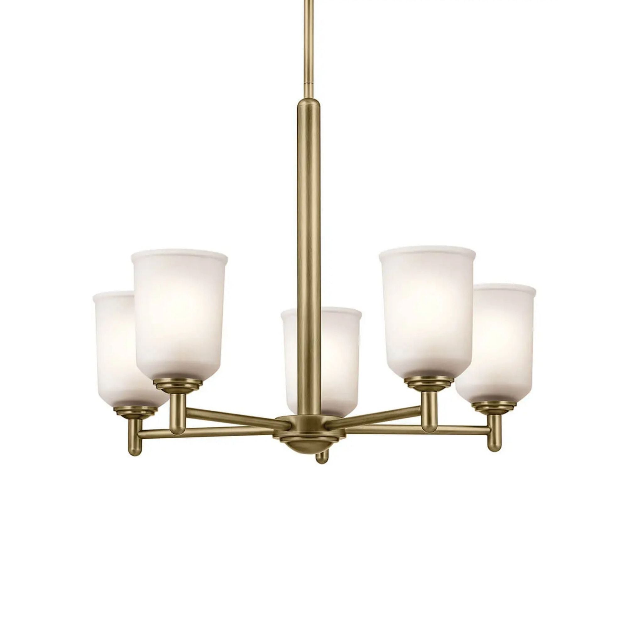 Shailene 24" 5-Light Chandelier, Natural Brass Finish, Etched Glass