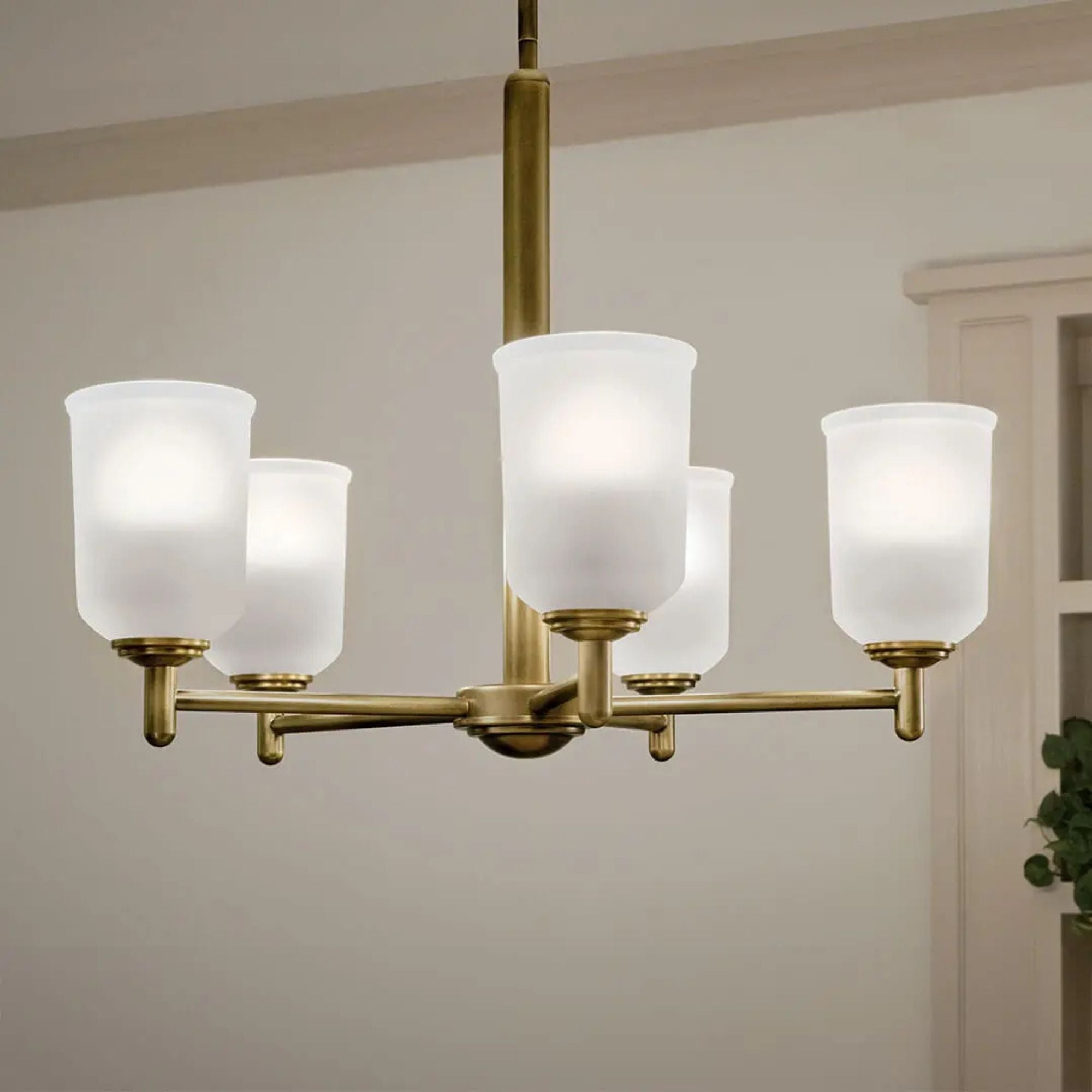 Shailene 24" 5-Light Chandelier, Natural Brass Finish, Etched Glass