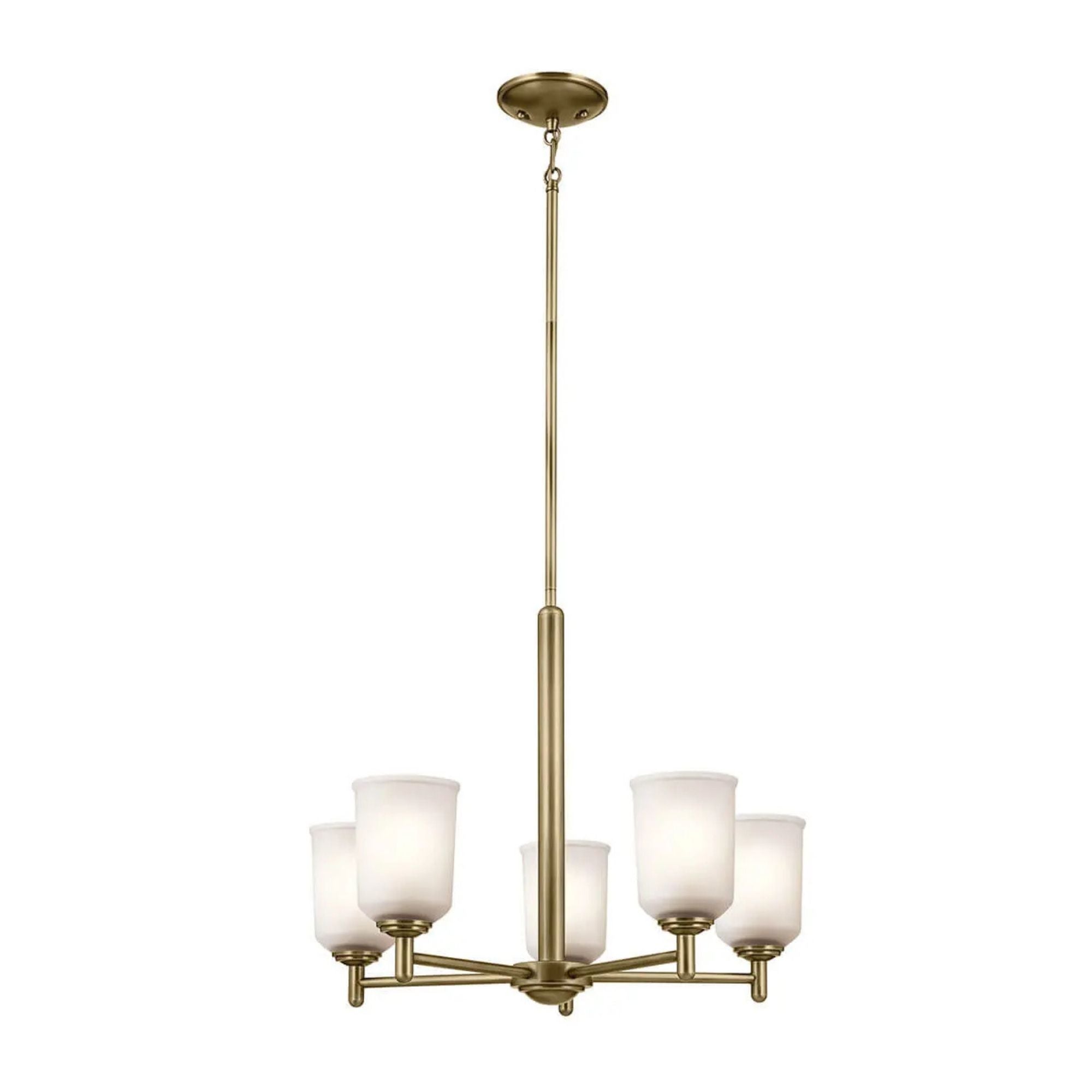 Shailene 24" 5-Light Chandelier, Natural Brass Finish, Etched Glass