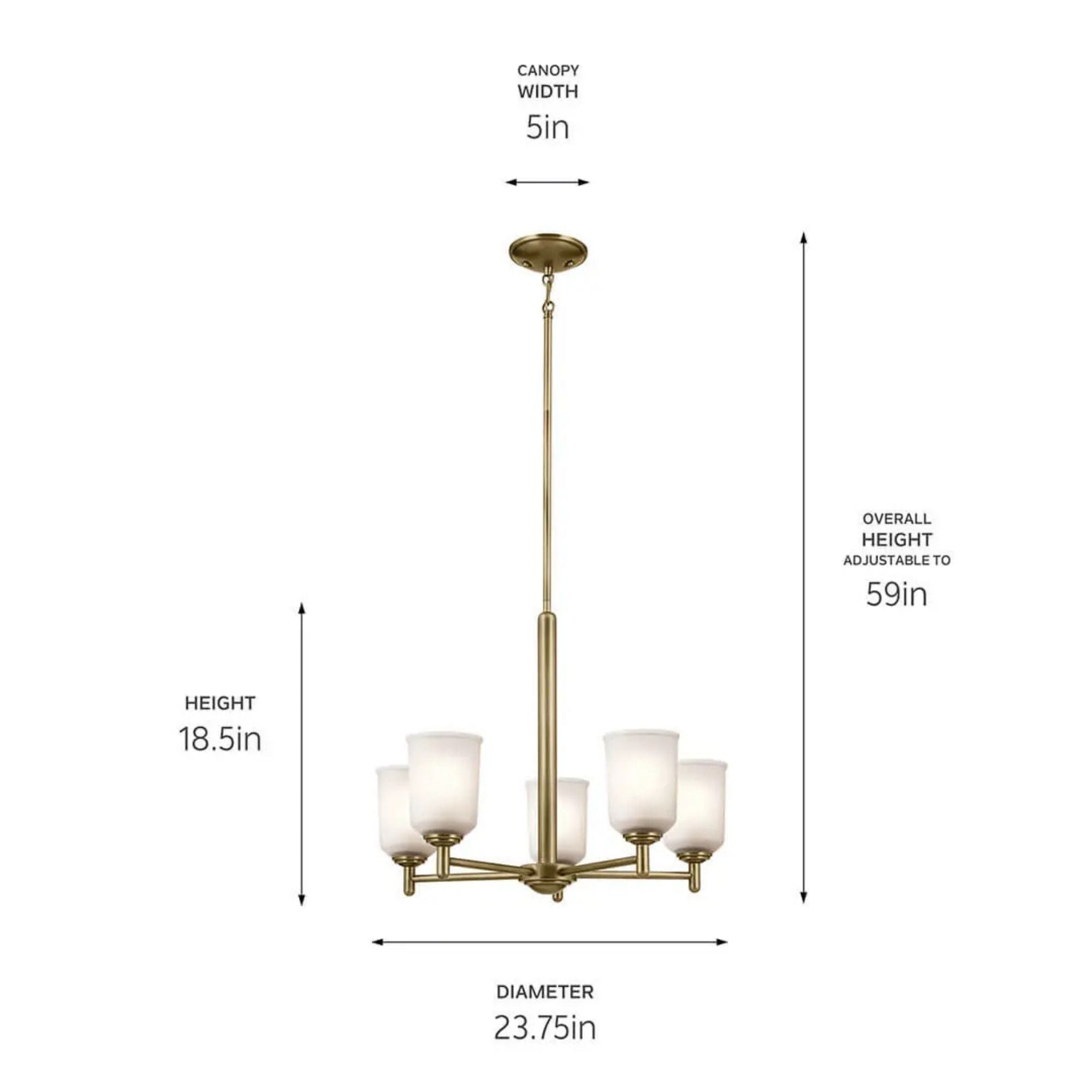 Shailene 24" 5-Light Chandelier, Natural Brass Finish, Etched Glass
