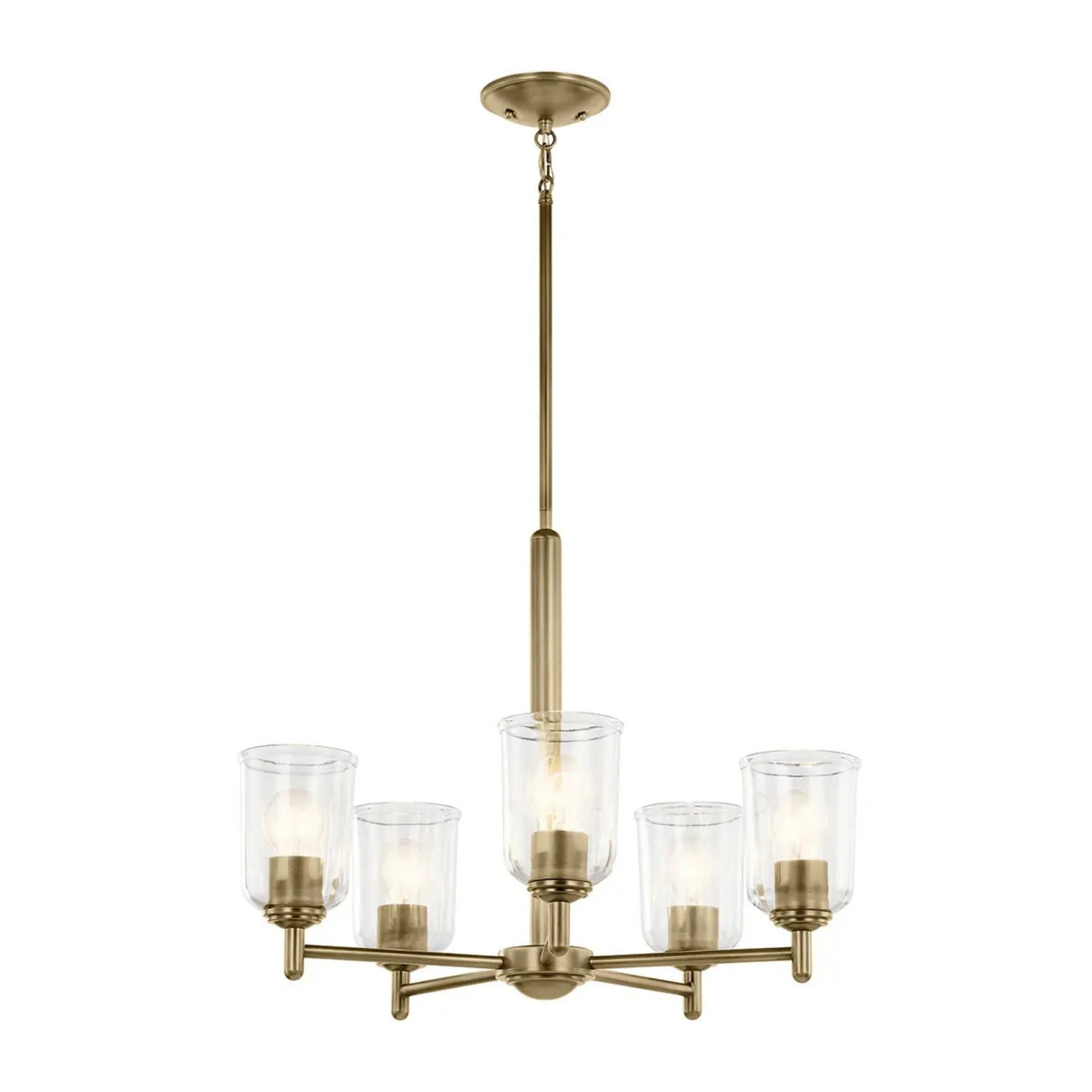 Shailene 24" 5-Light Chandelier, Natural Brass Finish, Clear Glass