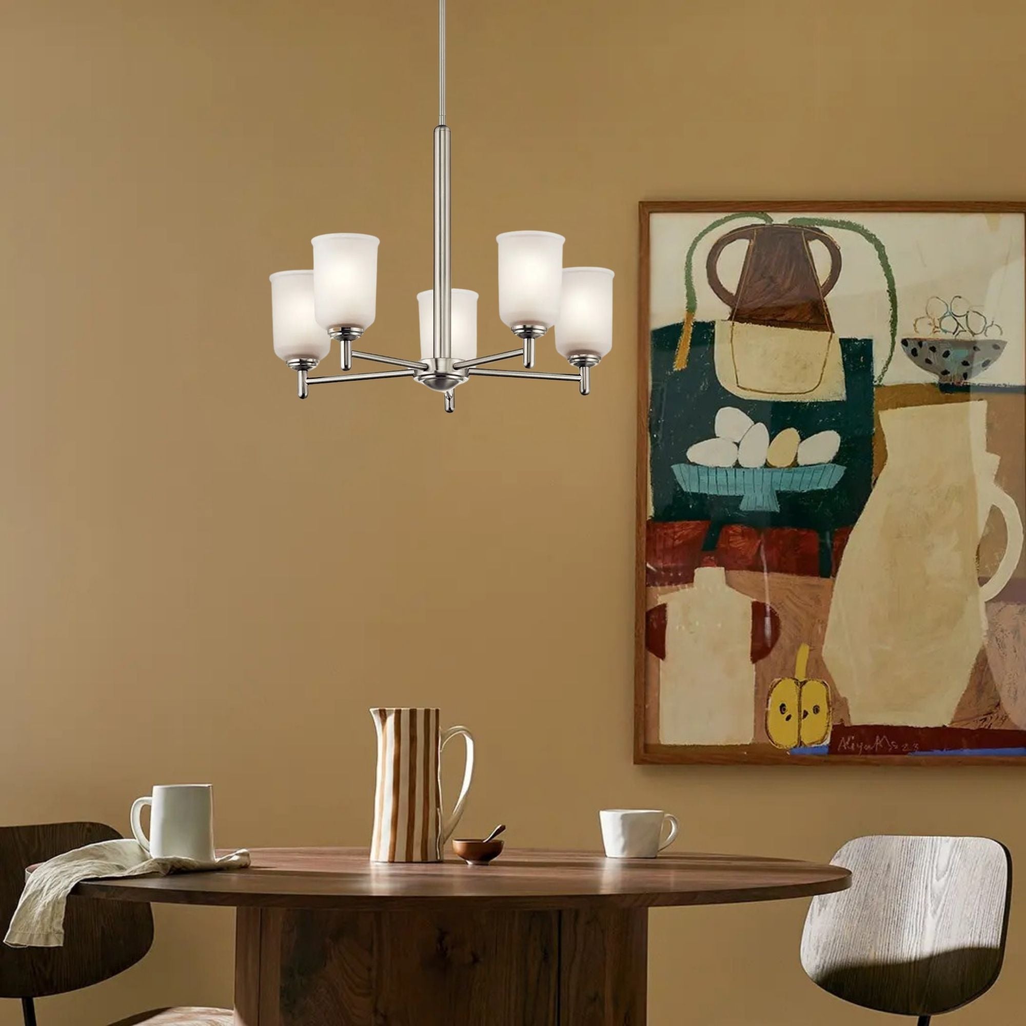 Shailene 24" 5-Light Chandelier, Brushed Nickel Finish, Etched Glass