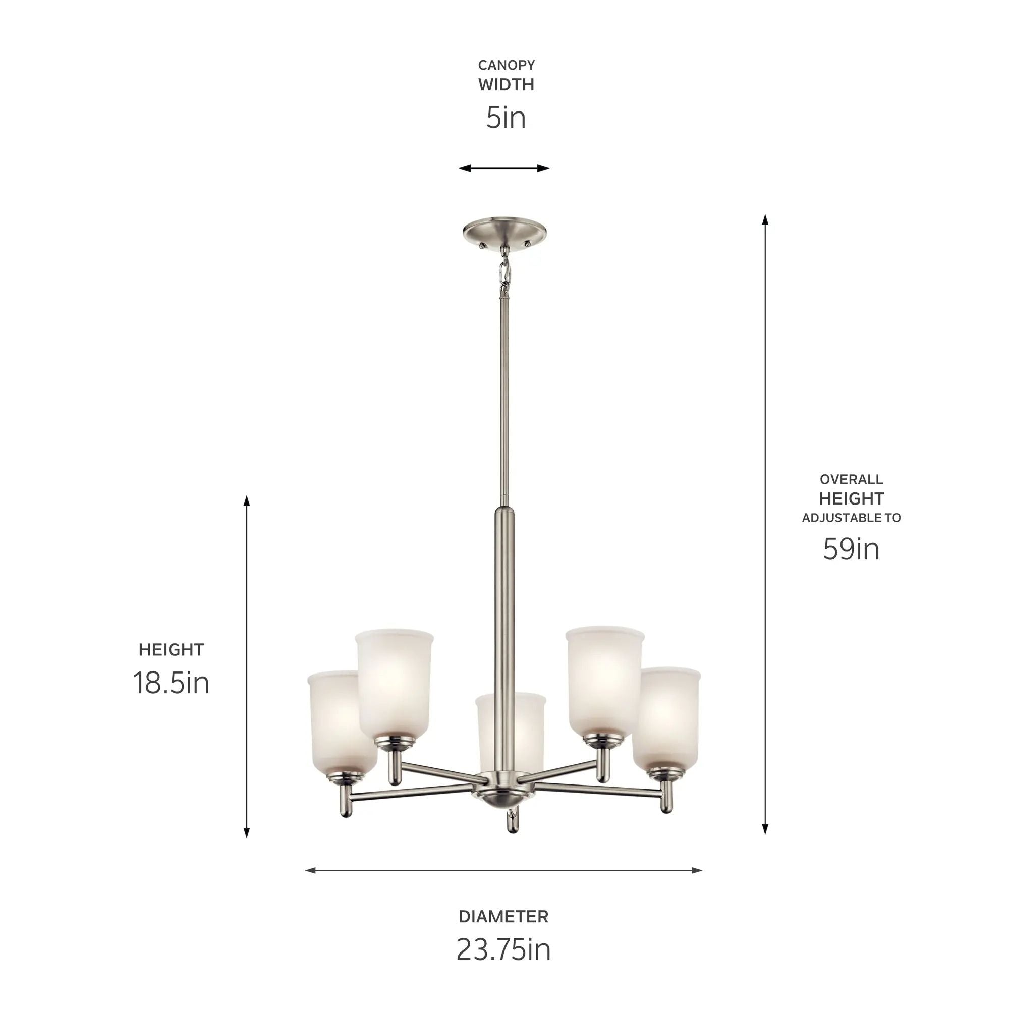 Shailene 24" 5-Light Chandelier, Brushed Nickel Finish, Etched Glass