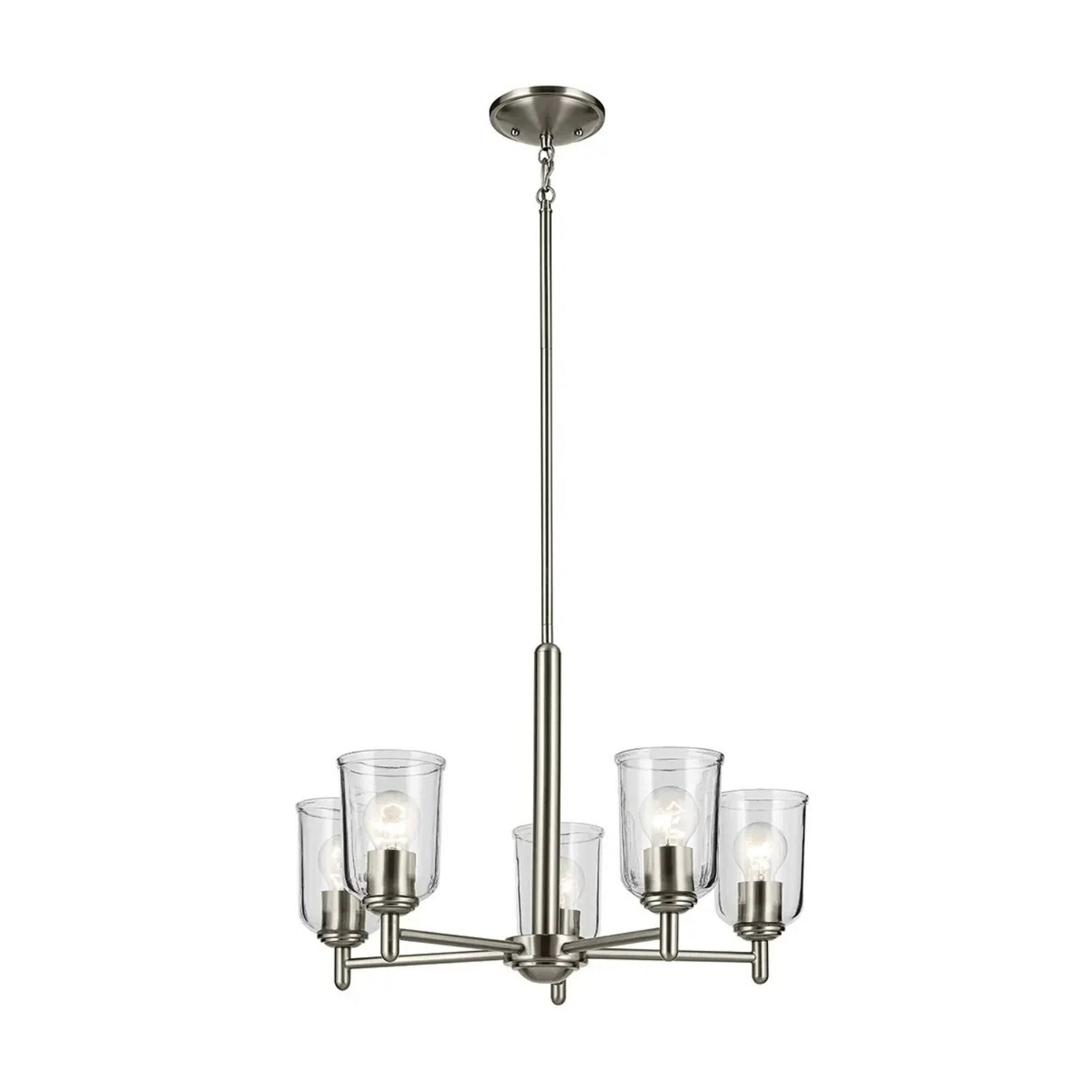 Shailene 24" 5-Light Chandelier, Brushed Nickel Finish, Clear Glass