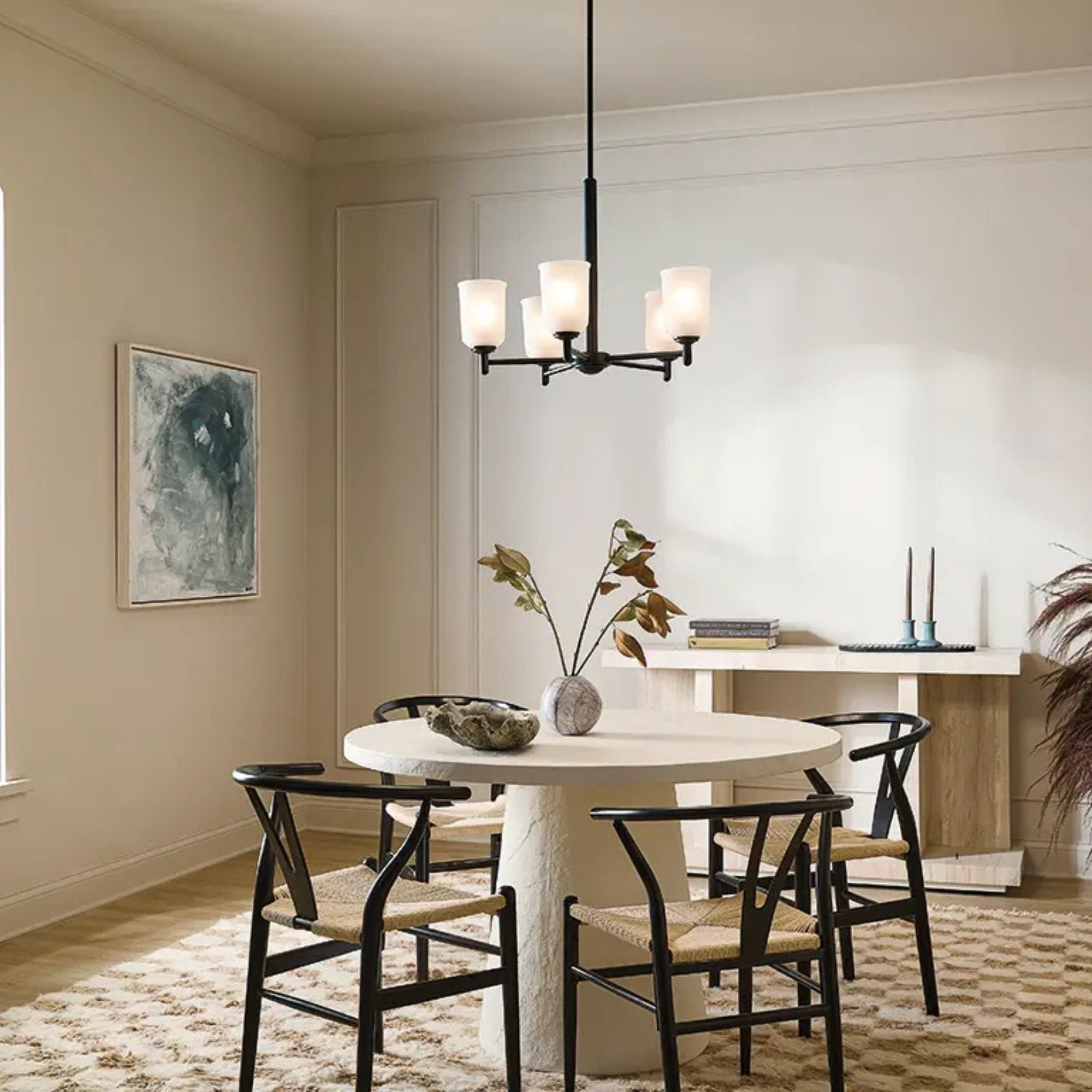 Shailene 24" 5-Light Chandelier, Olde Bronze Finish, Etched Glass