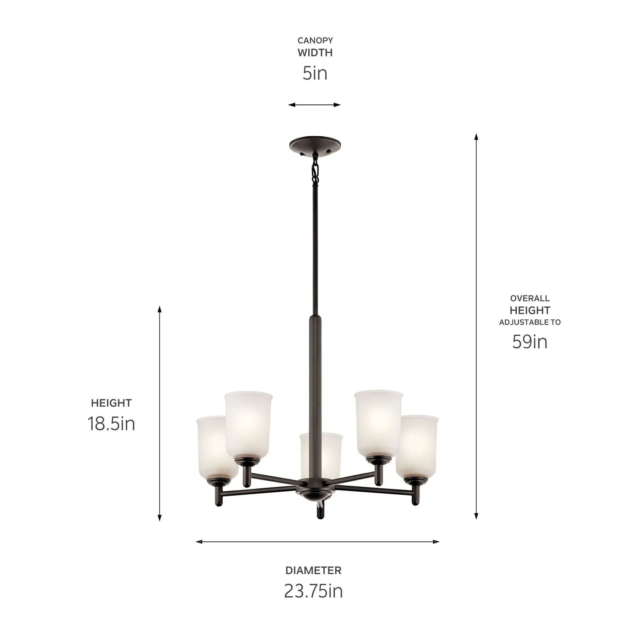 Shailene 24" 5-Light Chandelier, Olde Bronze Finish, Etched Glass