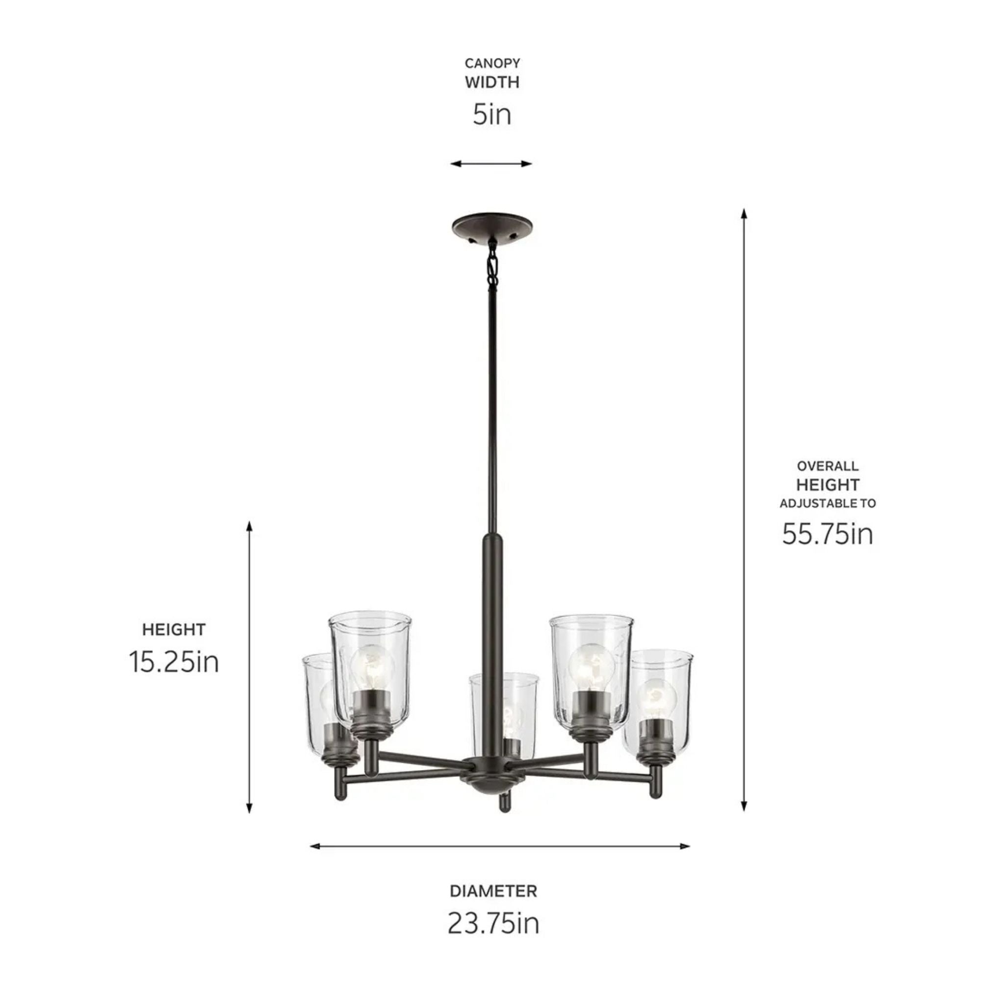 Shailene 24" 5-Light Chandelier, Olde Bronze Finish, Clear Glass