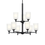 Shailene 27" 9-Light Chandelier, Black Finish, Etched Glass