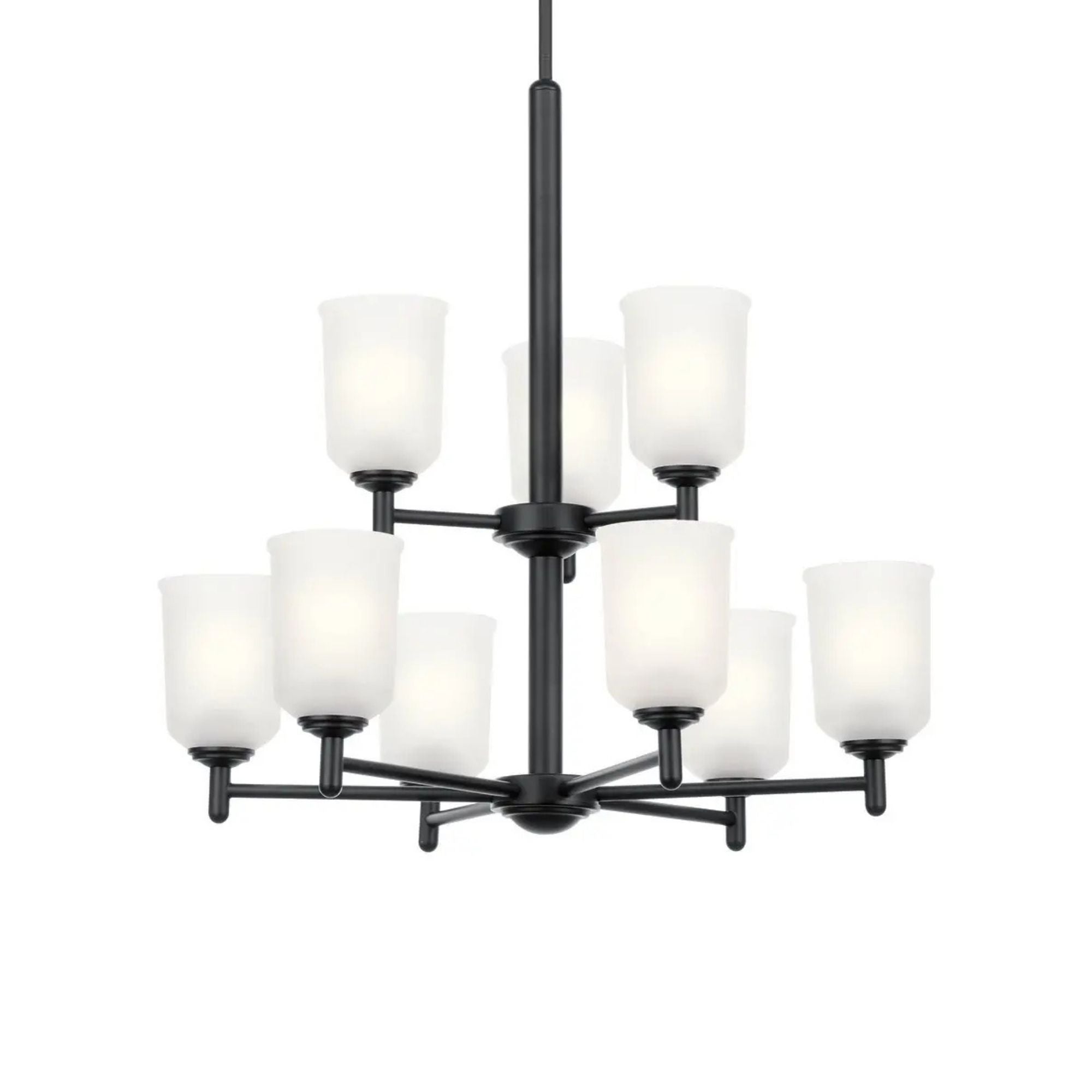 Shailene 27" 9-Light Chandelier, Black Finish, Etched Glass
