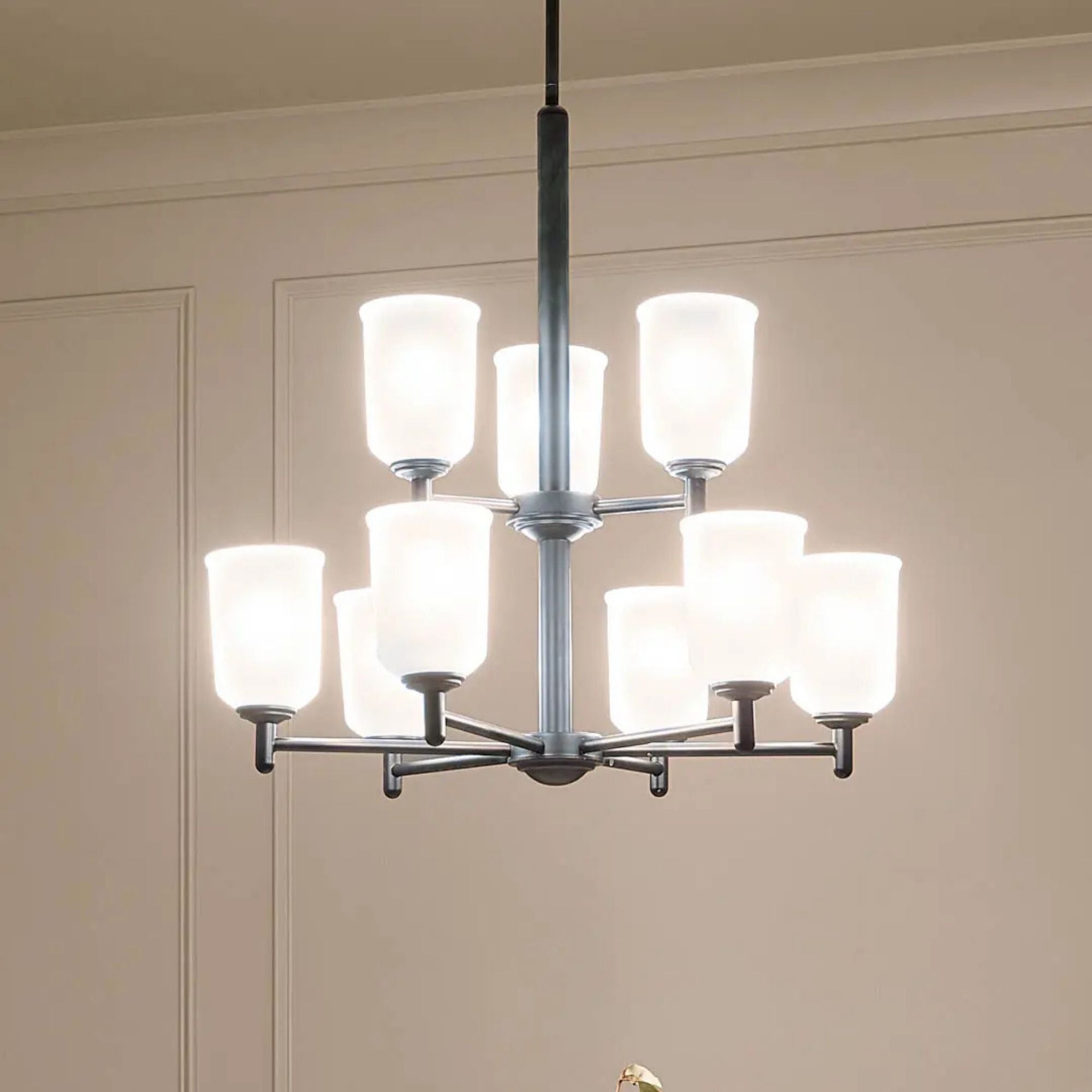 Shailene 27" 9-Light Chandelier, Black Finish, Etched Glass