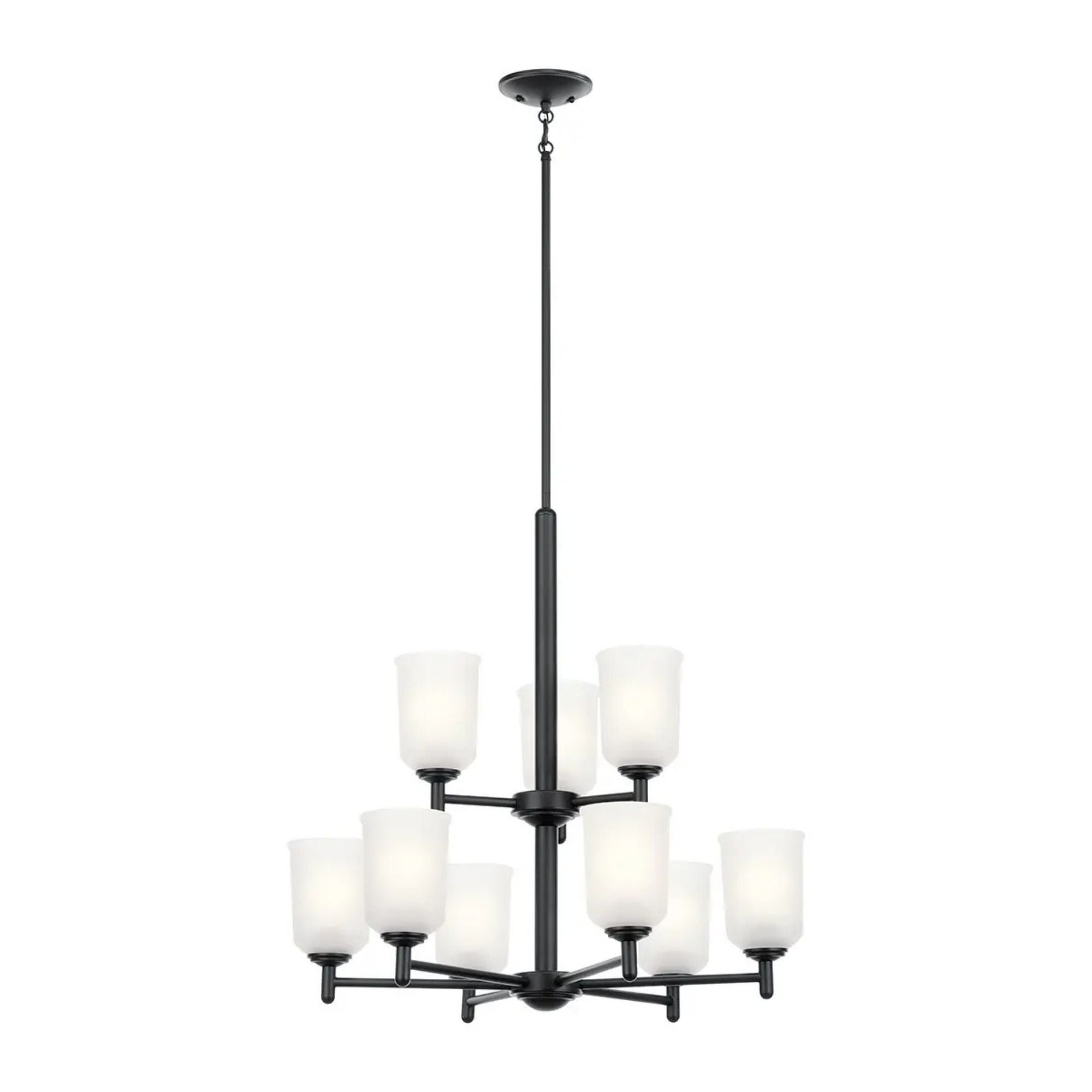 Shailene 27" 9-Light Chandelier, Black Finish, Etched Glass