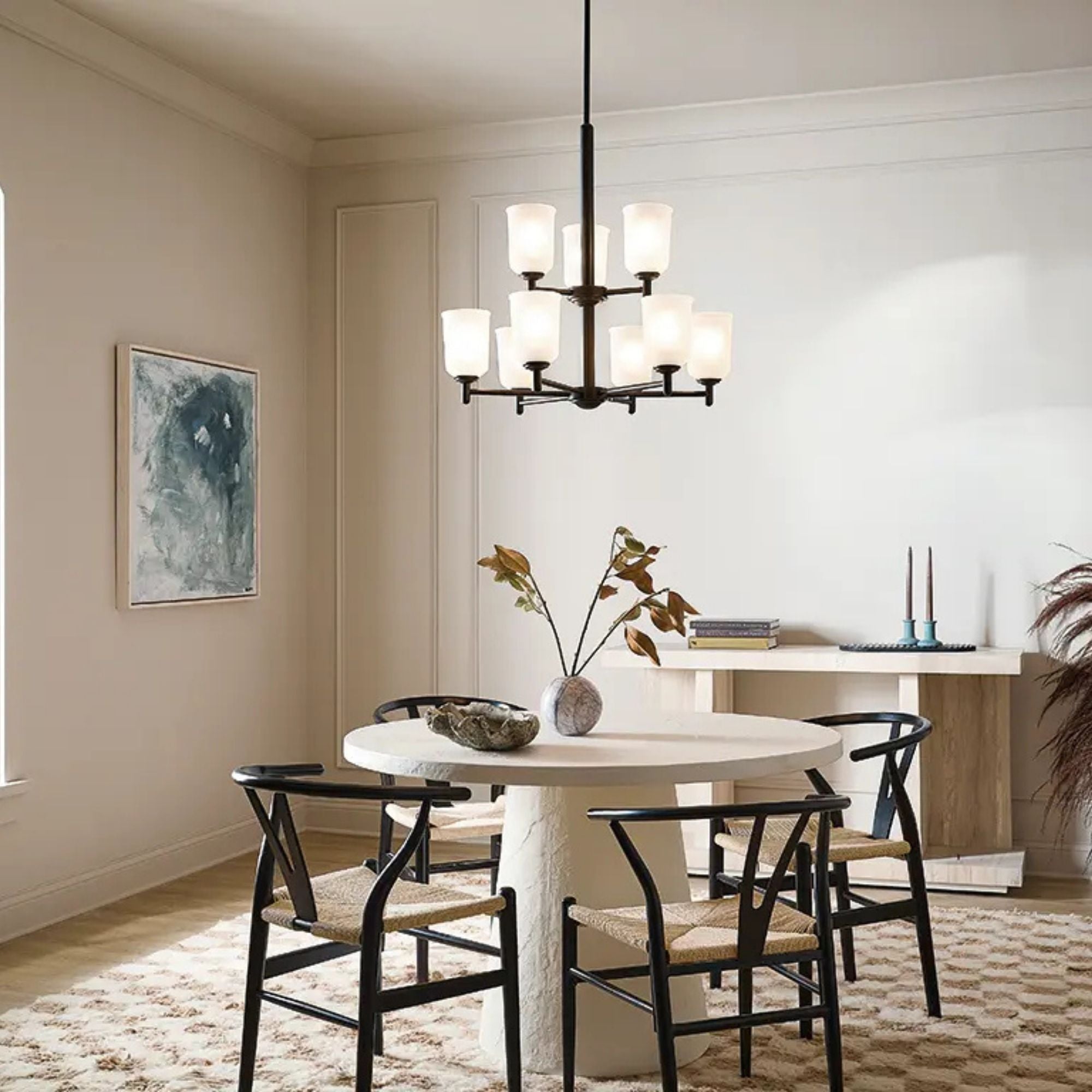 Shailene 27" 9-Light Chandelier, Black Finish, Etched Glass