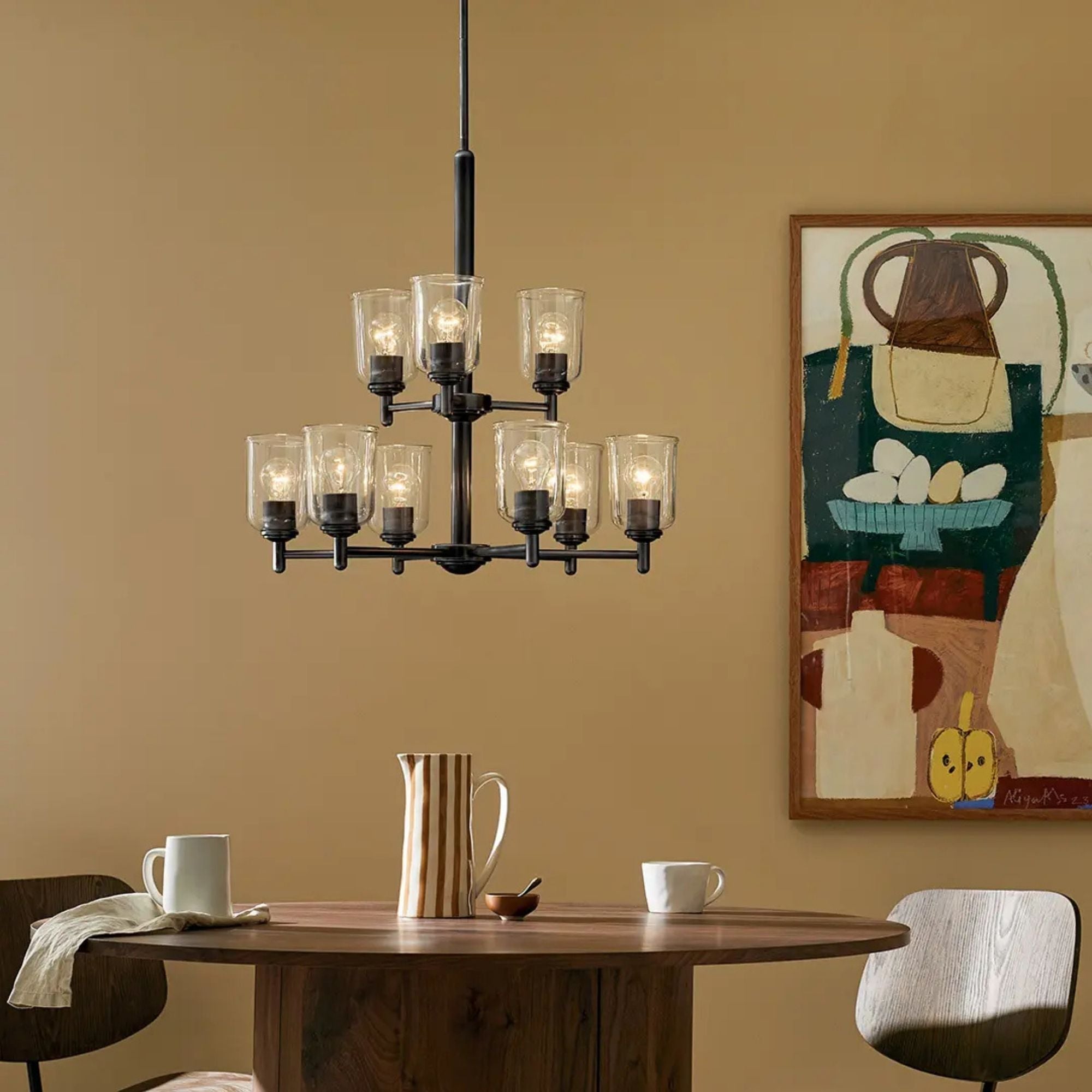 Shailene 27" 9-Light Chandelier, Black Finish, Clear Glass