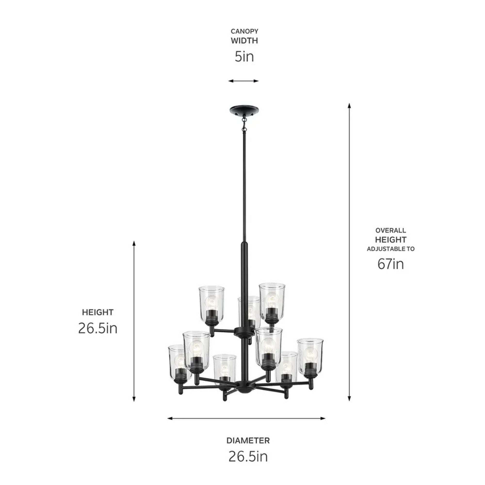 Shailene 27" 9-Light Chandelier, Black Finish, Clear Glass