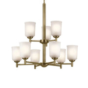 Shailene 27" 9-Light Chandelier, Natural Brass Finish, Etched Glass