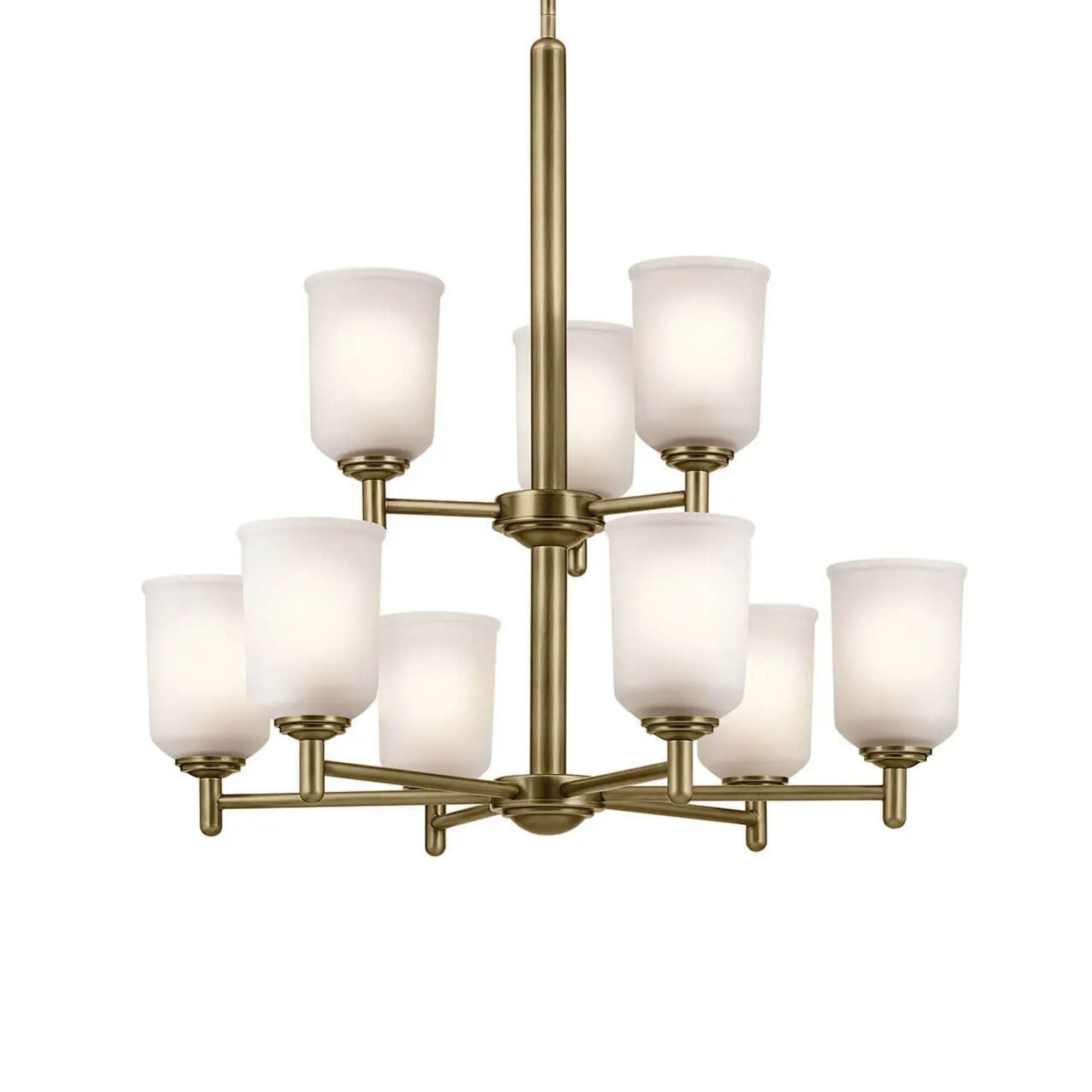 Shailene 27" 9-Light Chandelier, Natural Brass Finish, Etched Glass