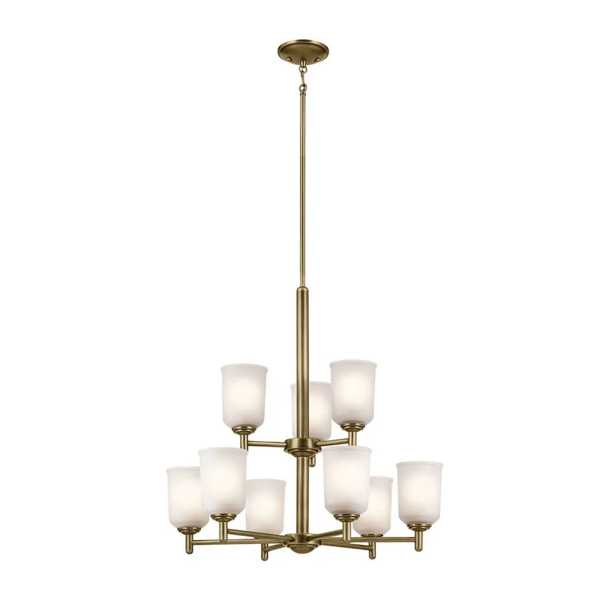 Shailene 27" 9-Light Chandelier, Natural Brass Finish, Etched Glass