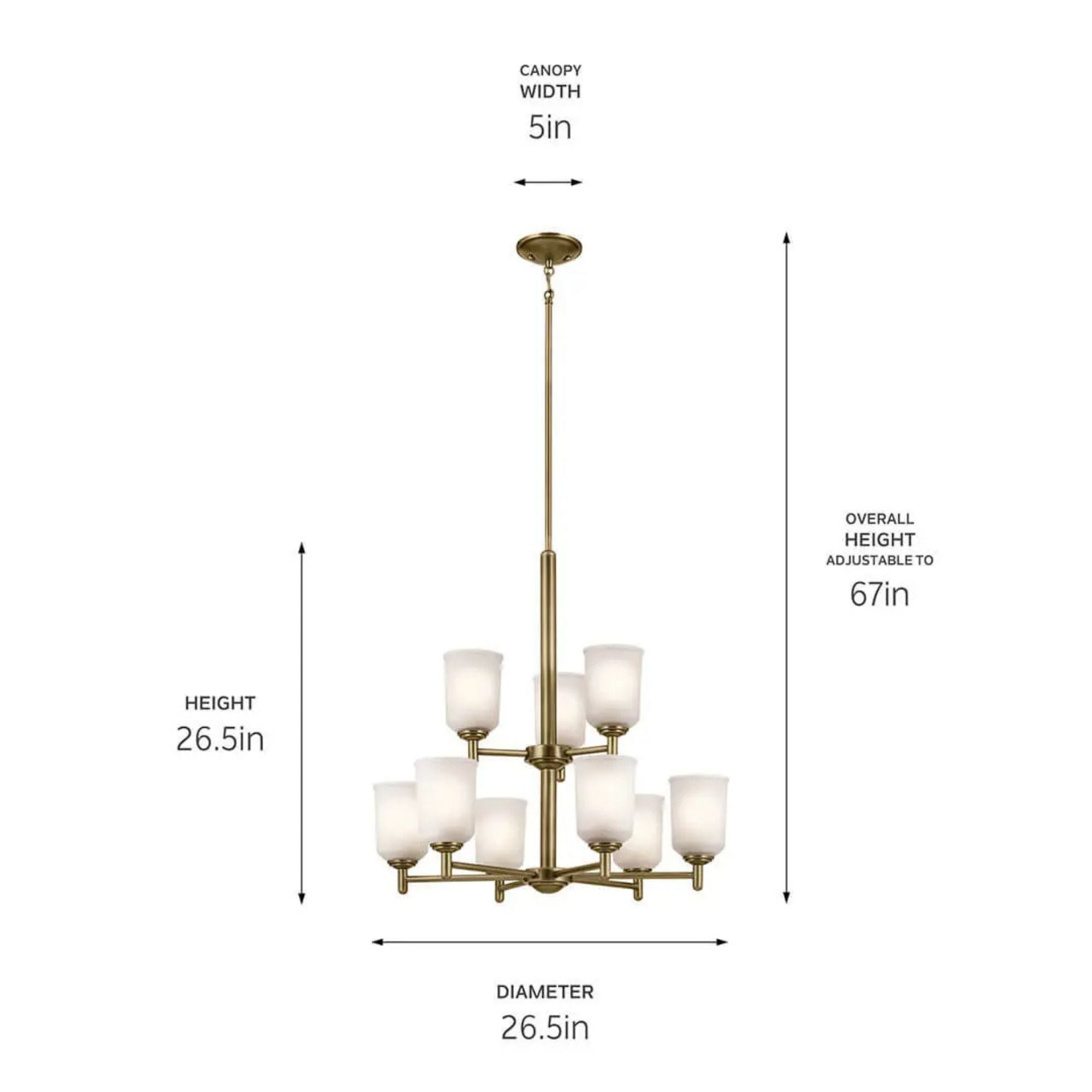 Shailene 27" 9-Light Chandelier, Natural Brass Finish, Etched Glass