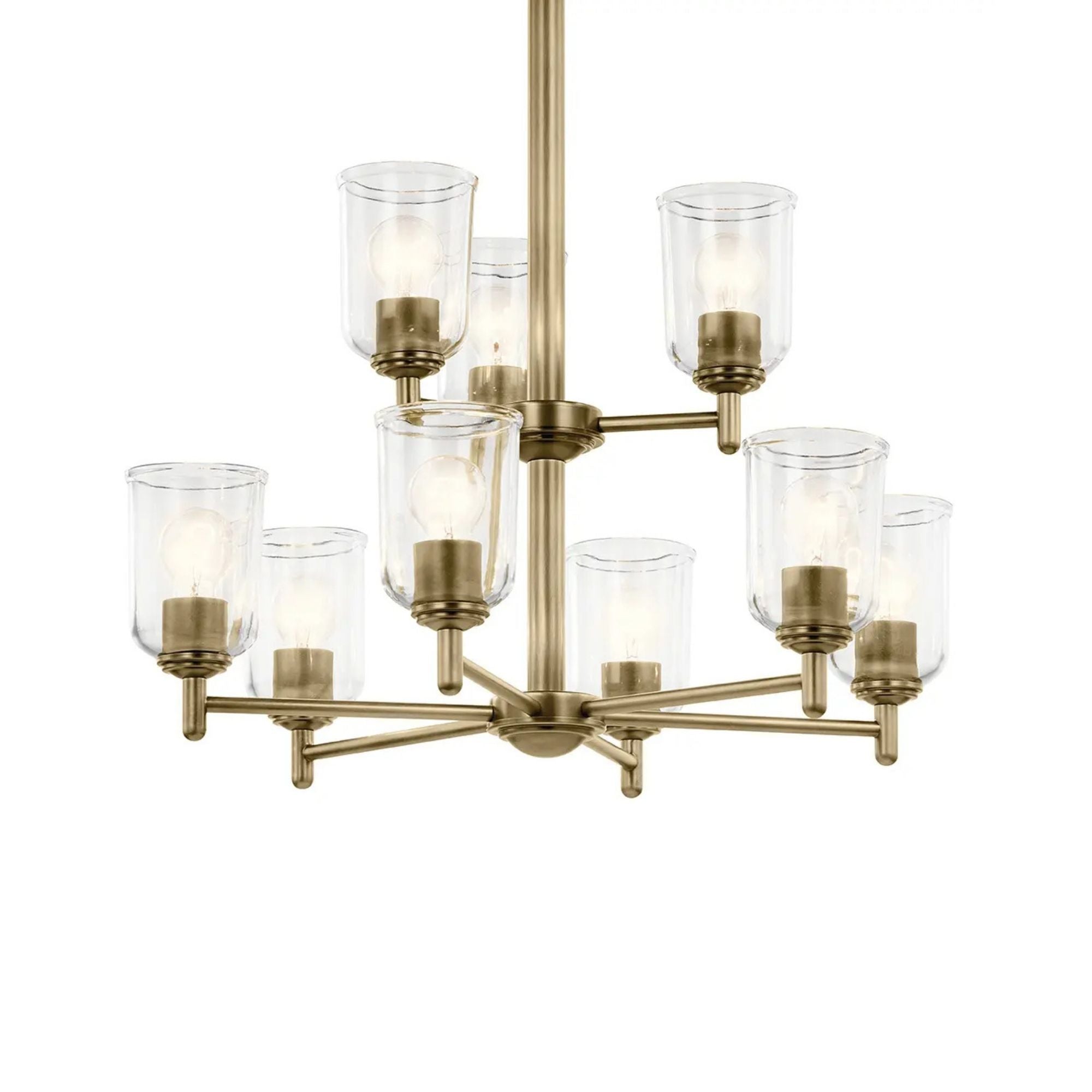 Shailene 27" 9-Light Chandelier, Natural Brass Finish, Clear Glass