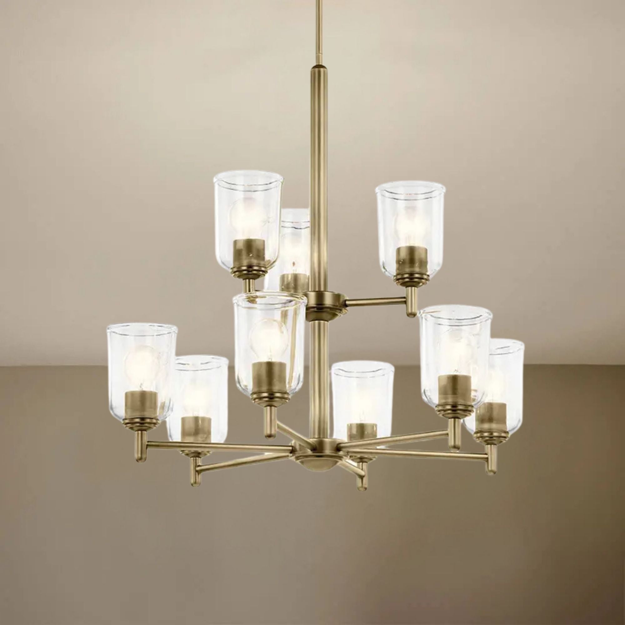 Shailene 27" 9-Light Chandelier, Natural Brass Finish, Clear Glass