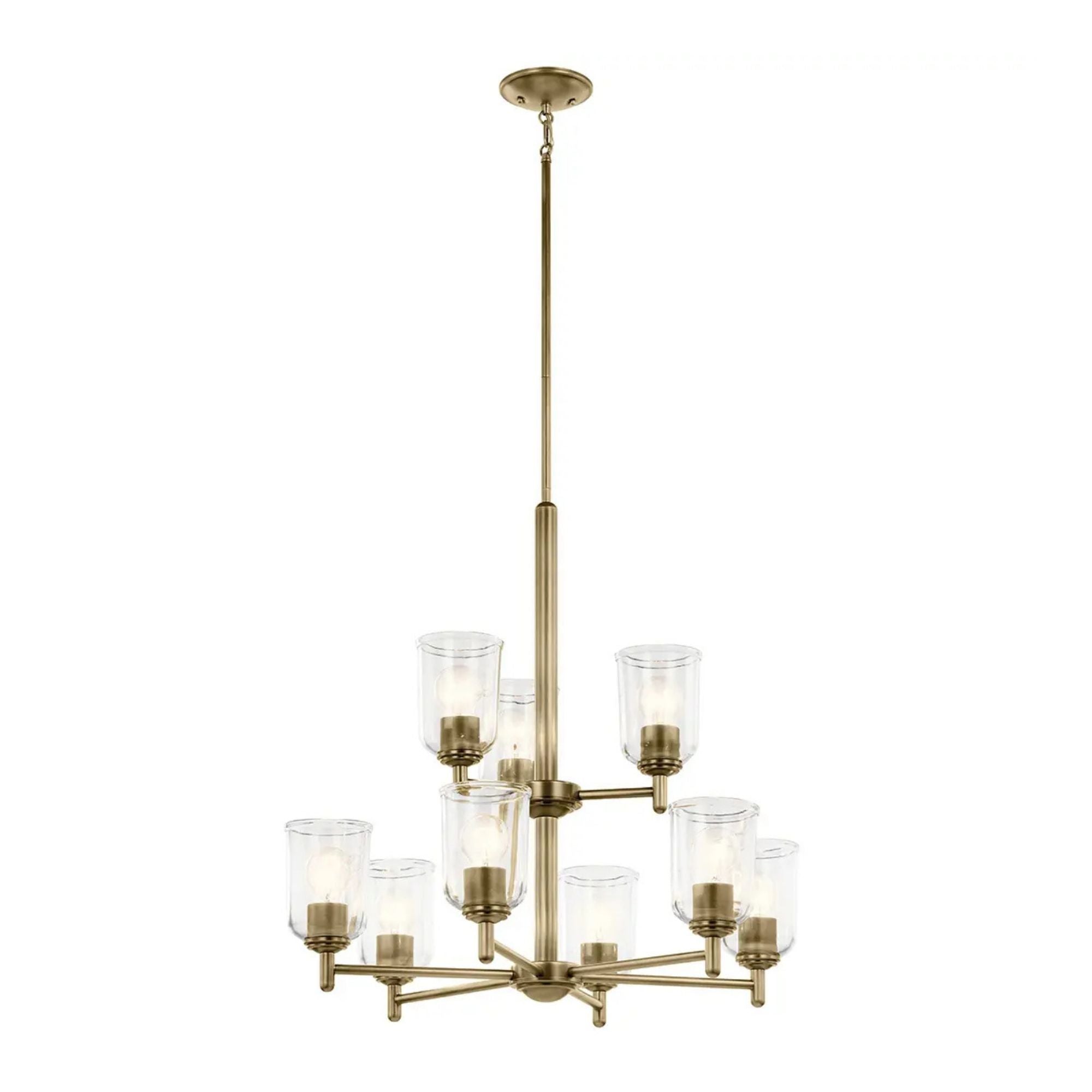 Shailene 27" 9-Light Chandelier, Natural Brass Finish, Clear Glass