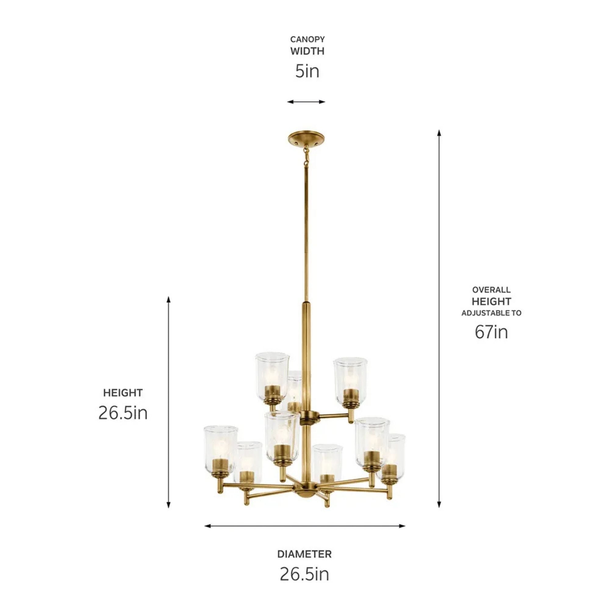Shailene 27" 9-Light Chandelier, Natural Brass Finish, Clear Glass