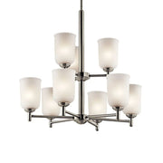 Shailene 27" 9-Light Chandelier, Brushed Nickel Finish, Etched Glass