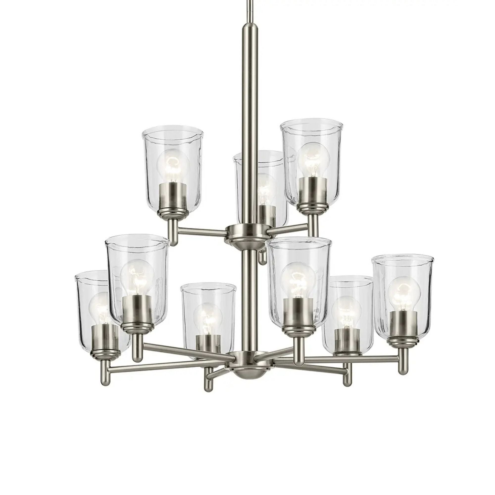 Shailene 27" 9-Light Chandelier, Brushed Nickel Finish, Clear Glass