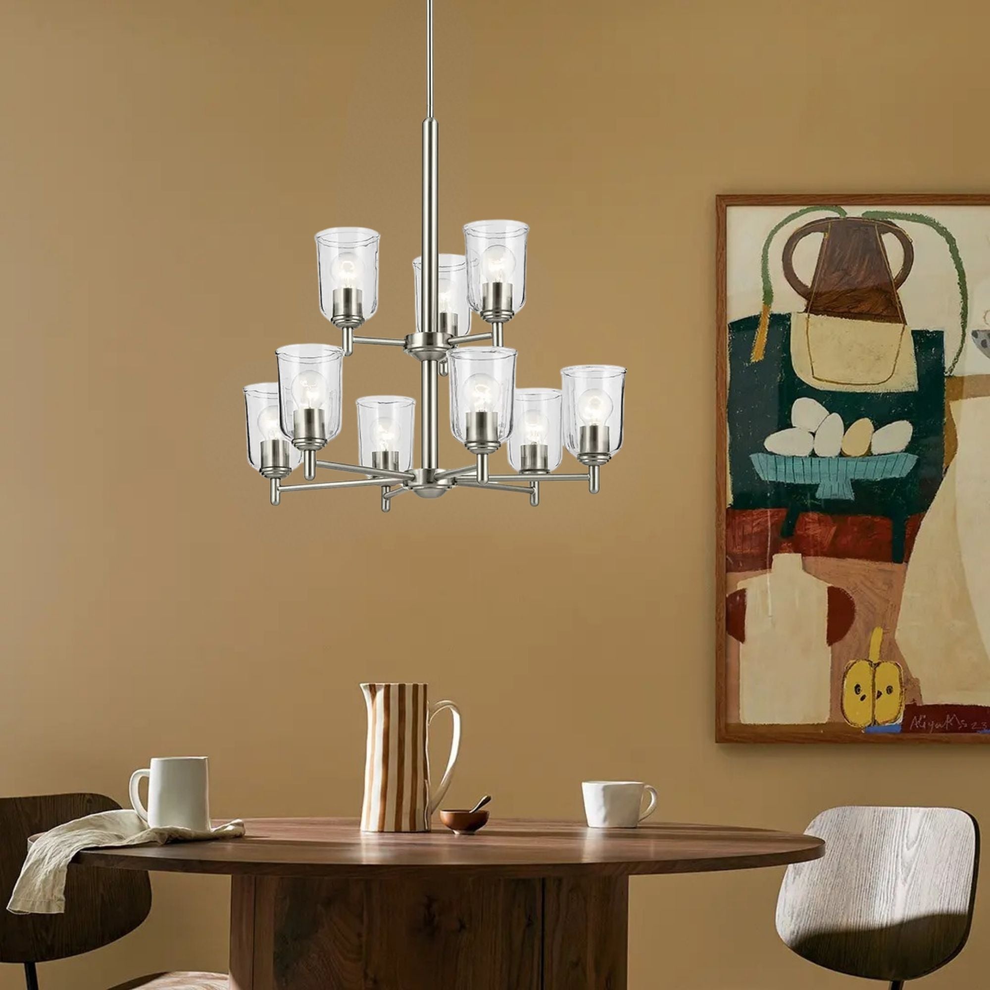 Shailene 27" 9-Light Chandelier, Brushed Nickel Finish, Clear Glass