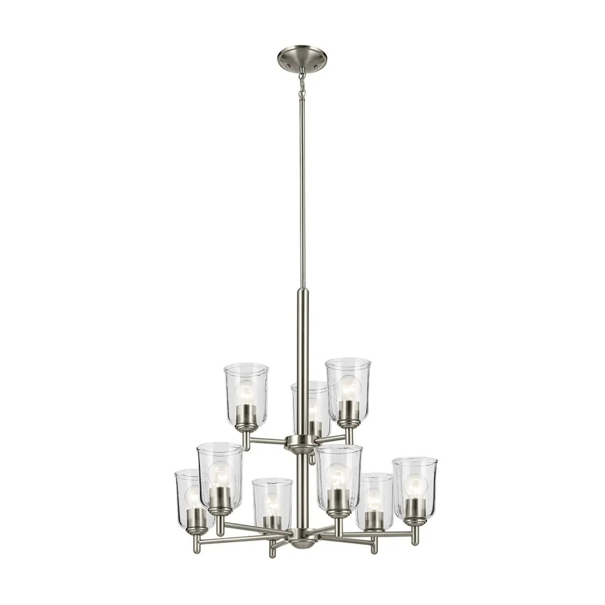 Shailene 27" 9-Light Chandelier, Brushed Nickel Finish, Clear Glass