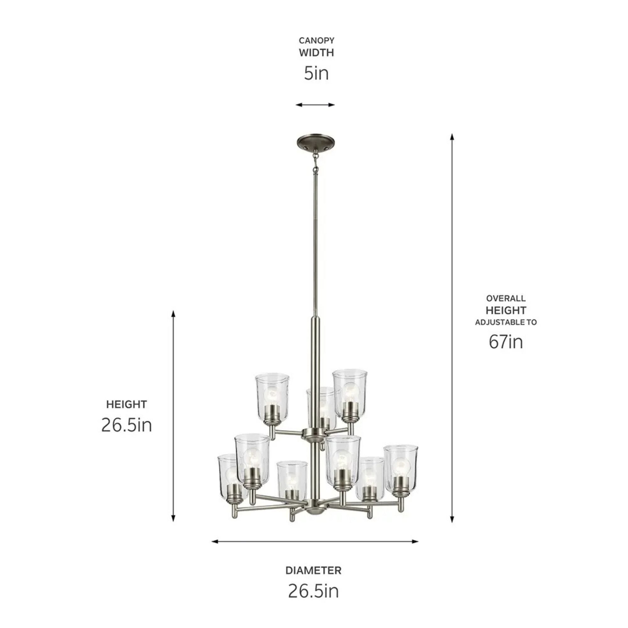 Shailene 27" 9-Light Chandelier, Brushed Nickel Finish, Clear Glass