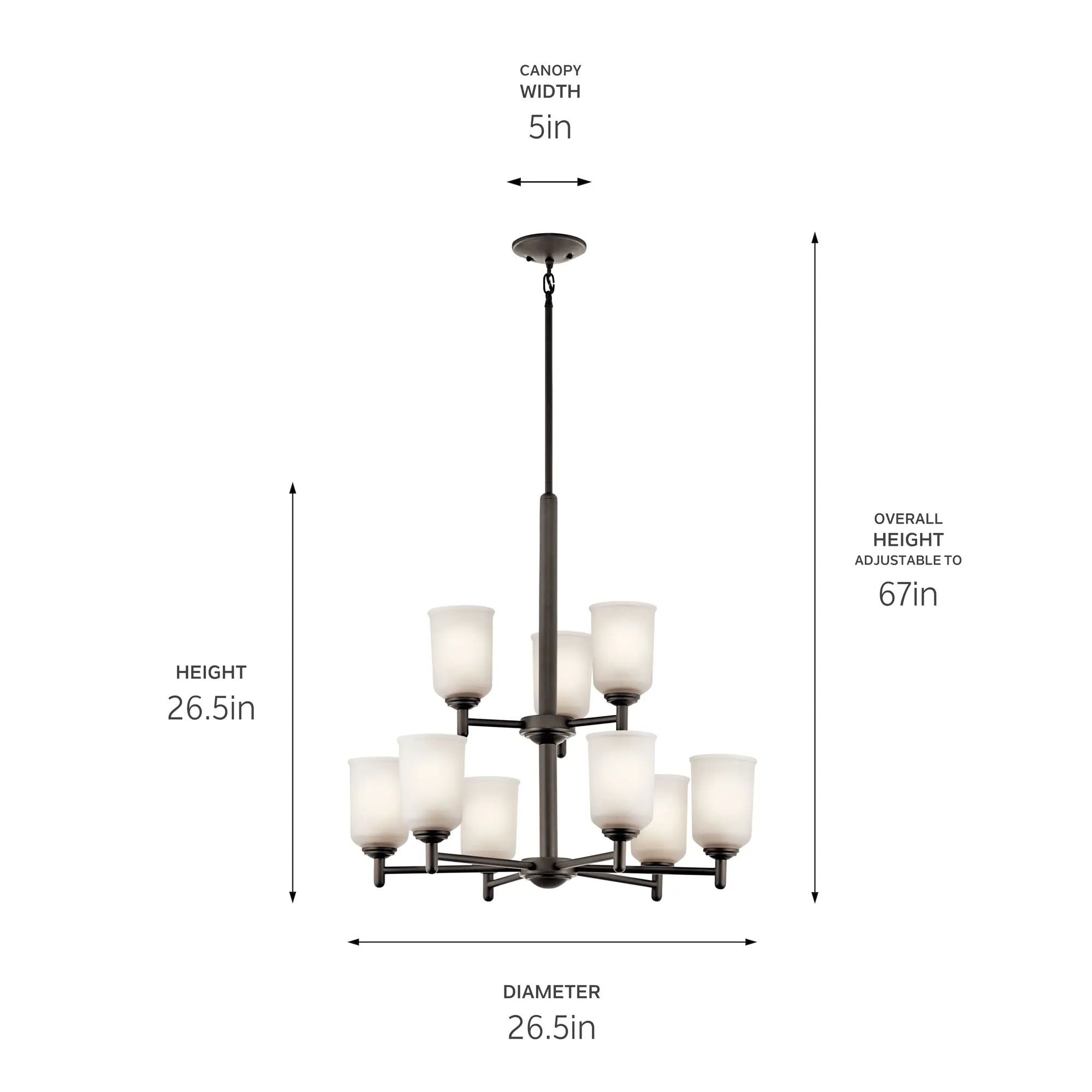Shailene 27" 9-Light Chandelier, Olde Bronze Finish, Etched Glass