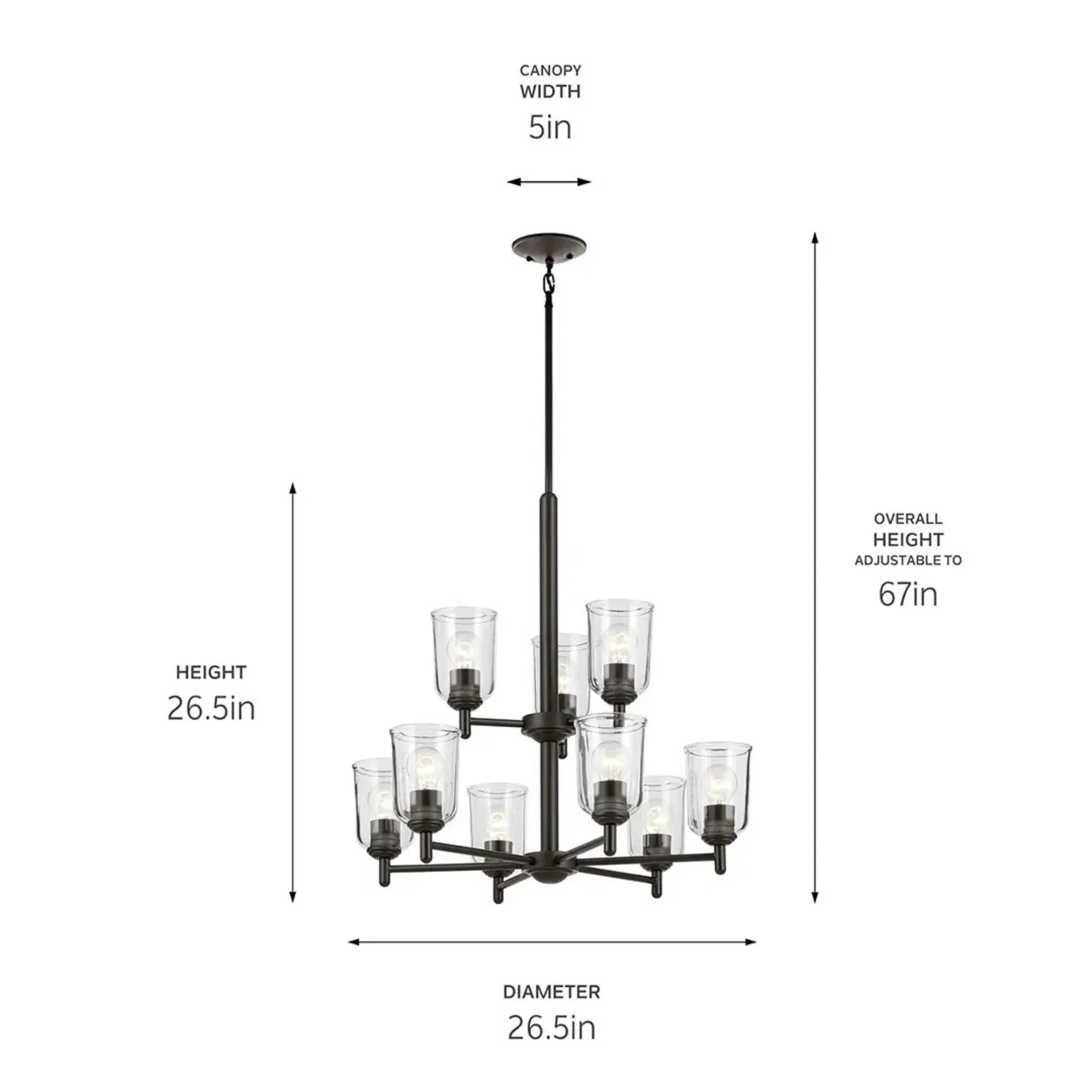 Shailene 27" 9-Light Chandelier, Olde Bronze Finish, Clear Glass
