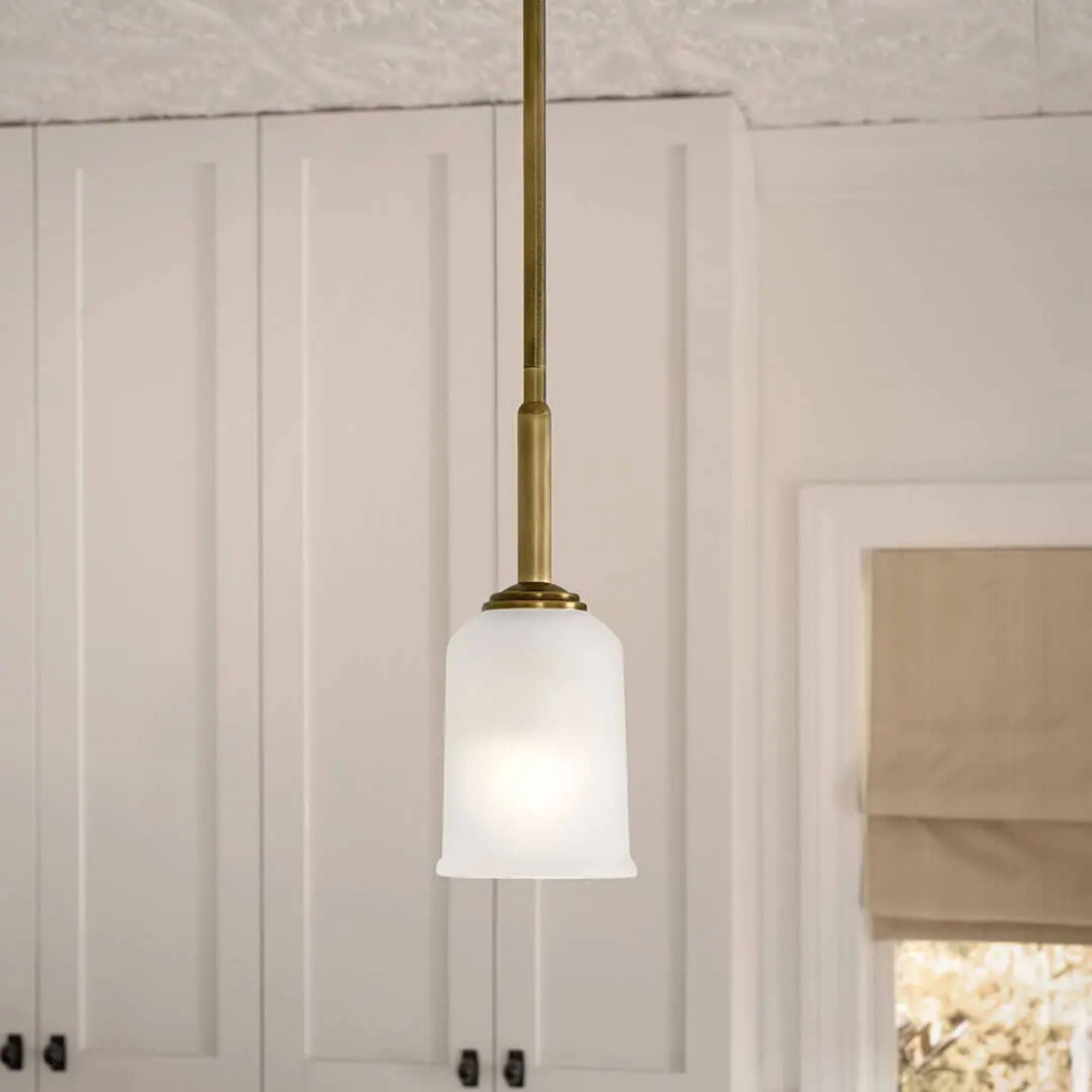 Shailene 5" Mini Pendant, Natural Brass Finish, Etched Glass
