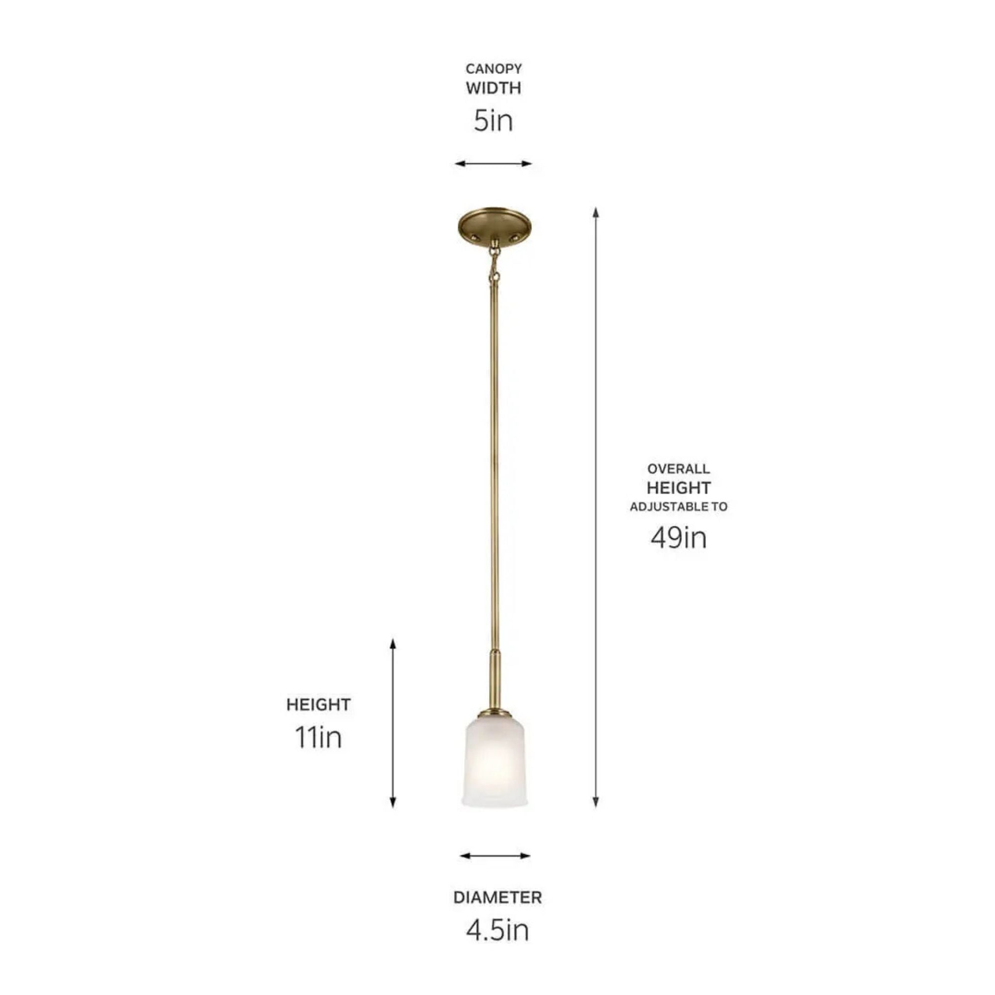 Shailene 5" Mini Pendant, Natural Brass Finish, Etched Glass