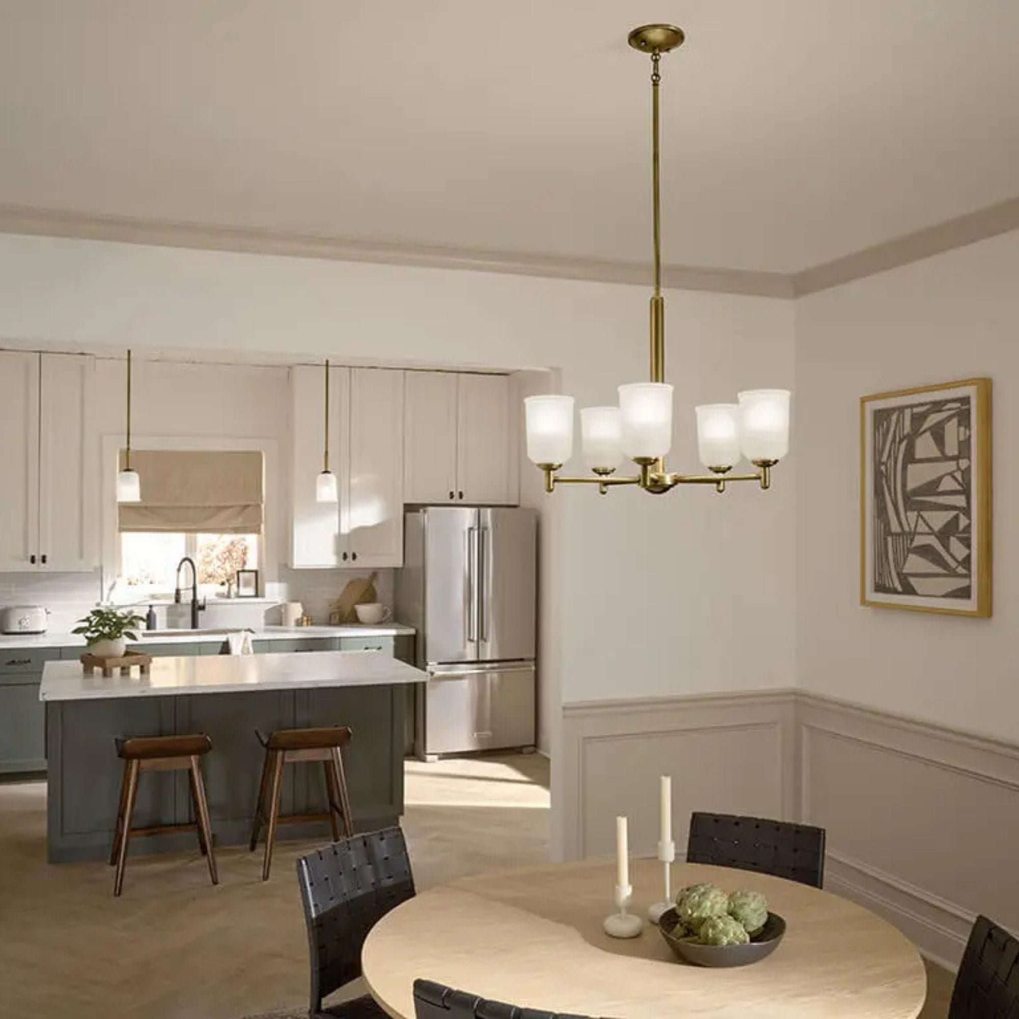 Shailene 5" Mini Pendant, Natural Brass Finish, Etched Glass