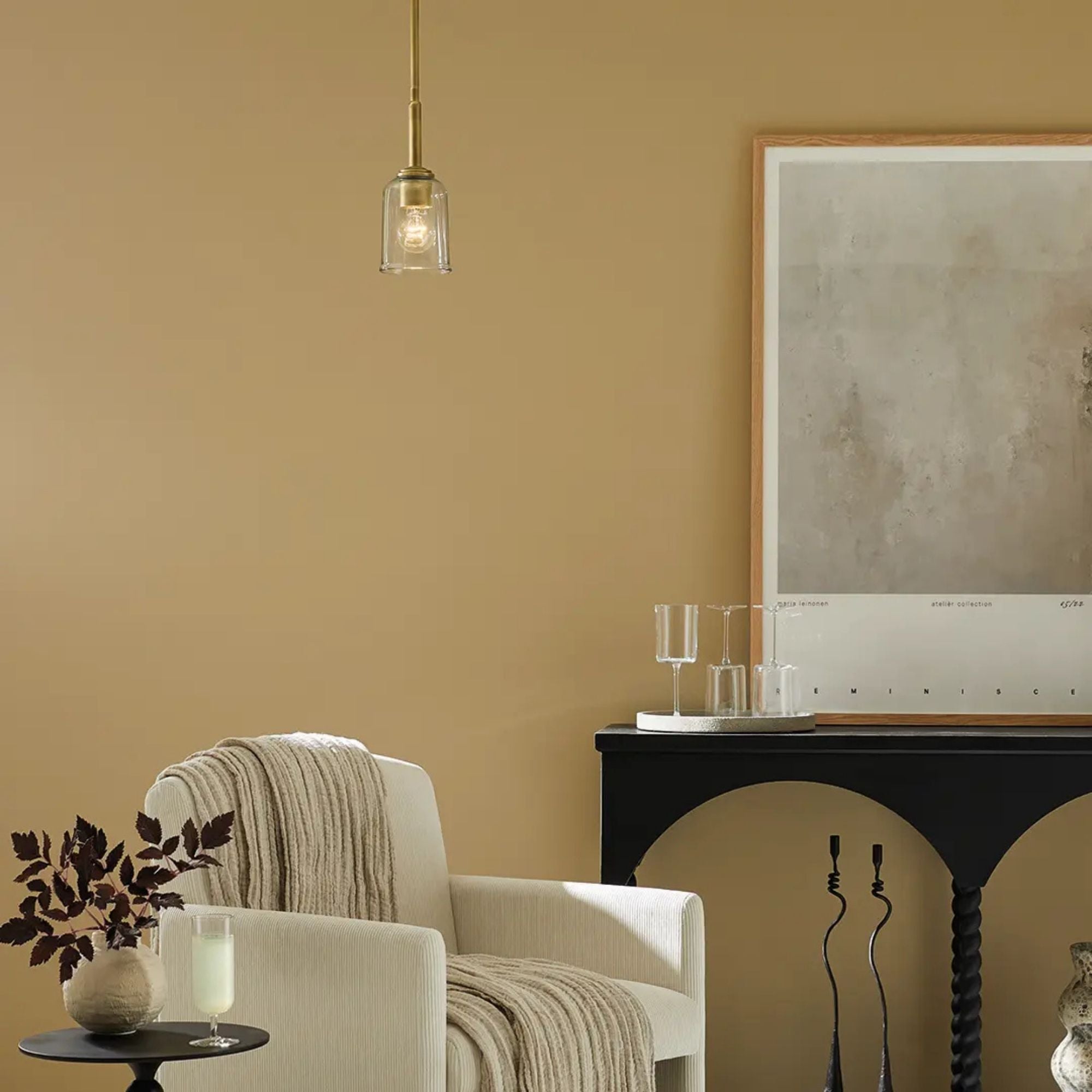 Shailene 5" Mini Pendant, Natural Brass Finish, Clear Glass