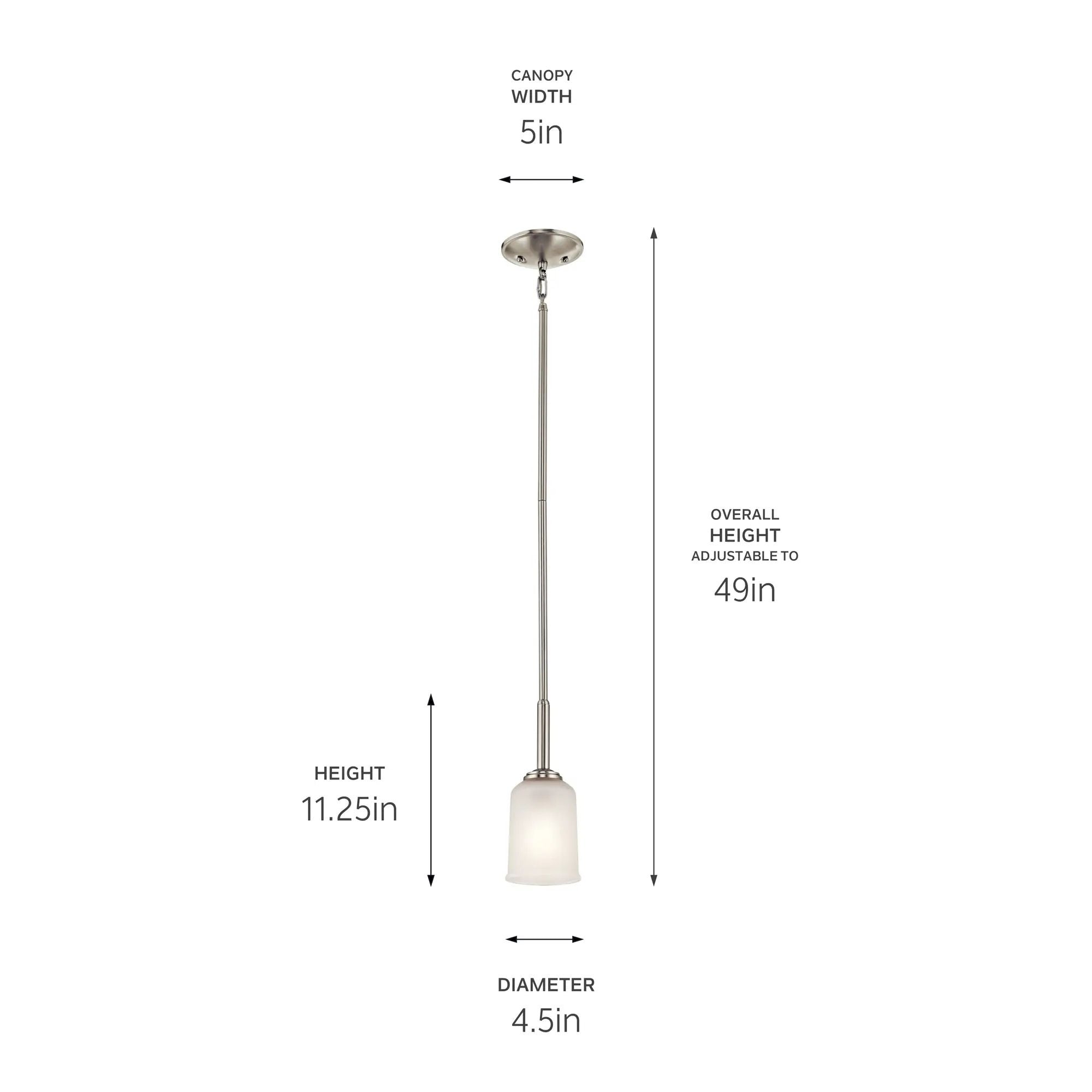 Shailene 5" Mini Pendant, Brushed Nickel Finish, Etched Glass