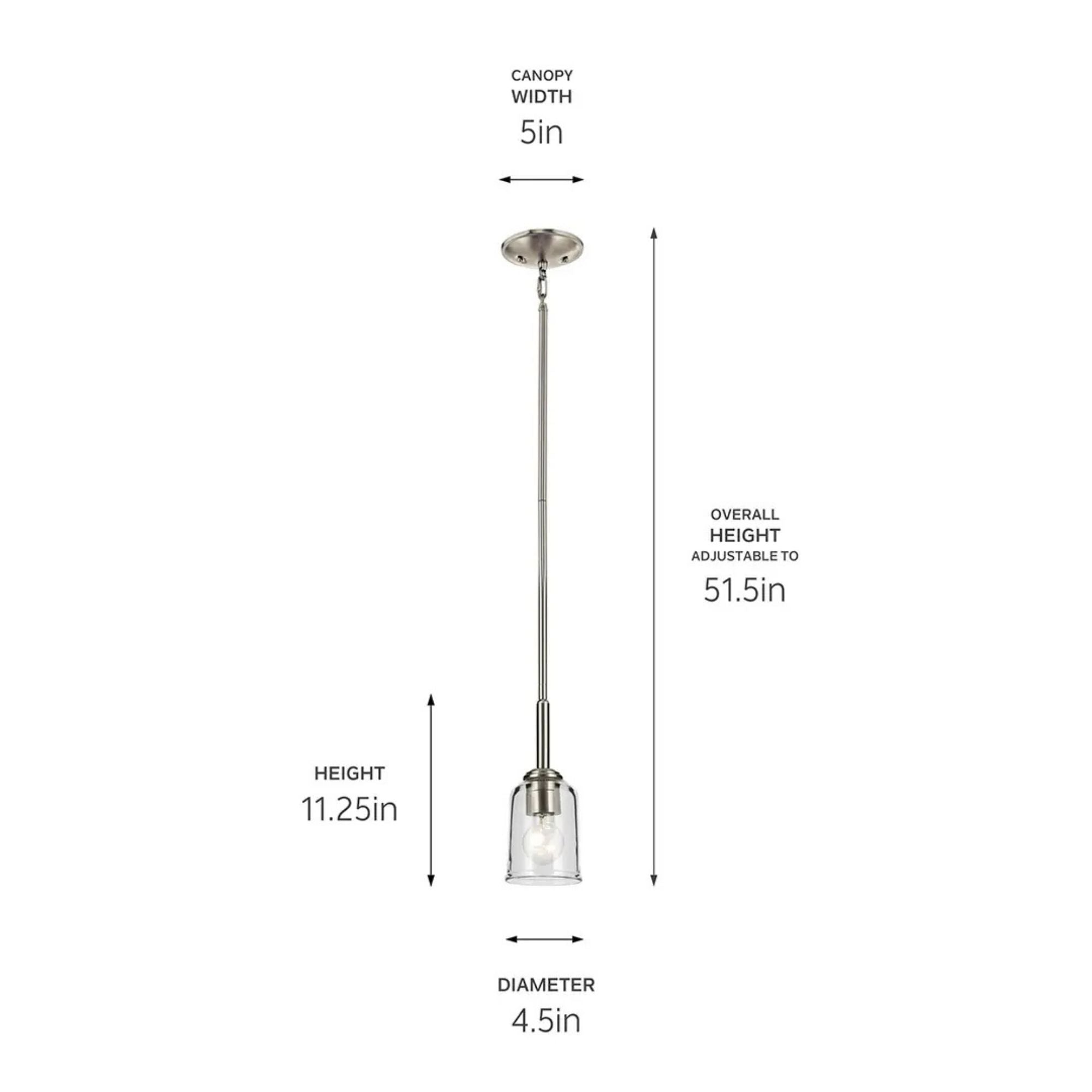 Shailene 5" Mini Pendant, Brushed Nickel Finish, Clear Glass